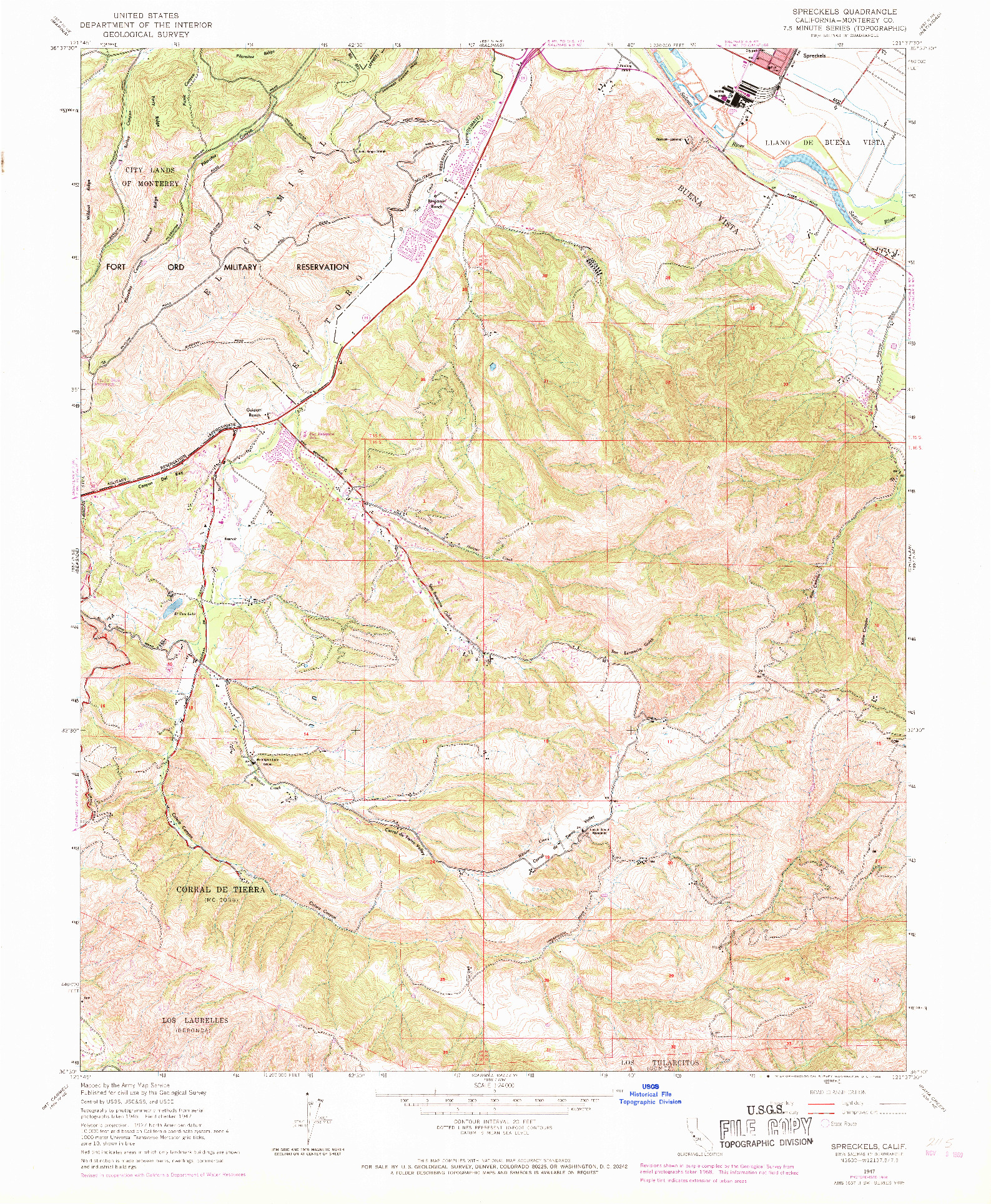 USGS 1:24000-SCALE QUADRANGLE FOR SPRECKELS, CA 1947