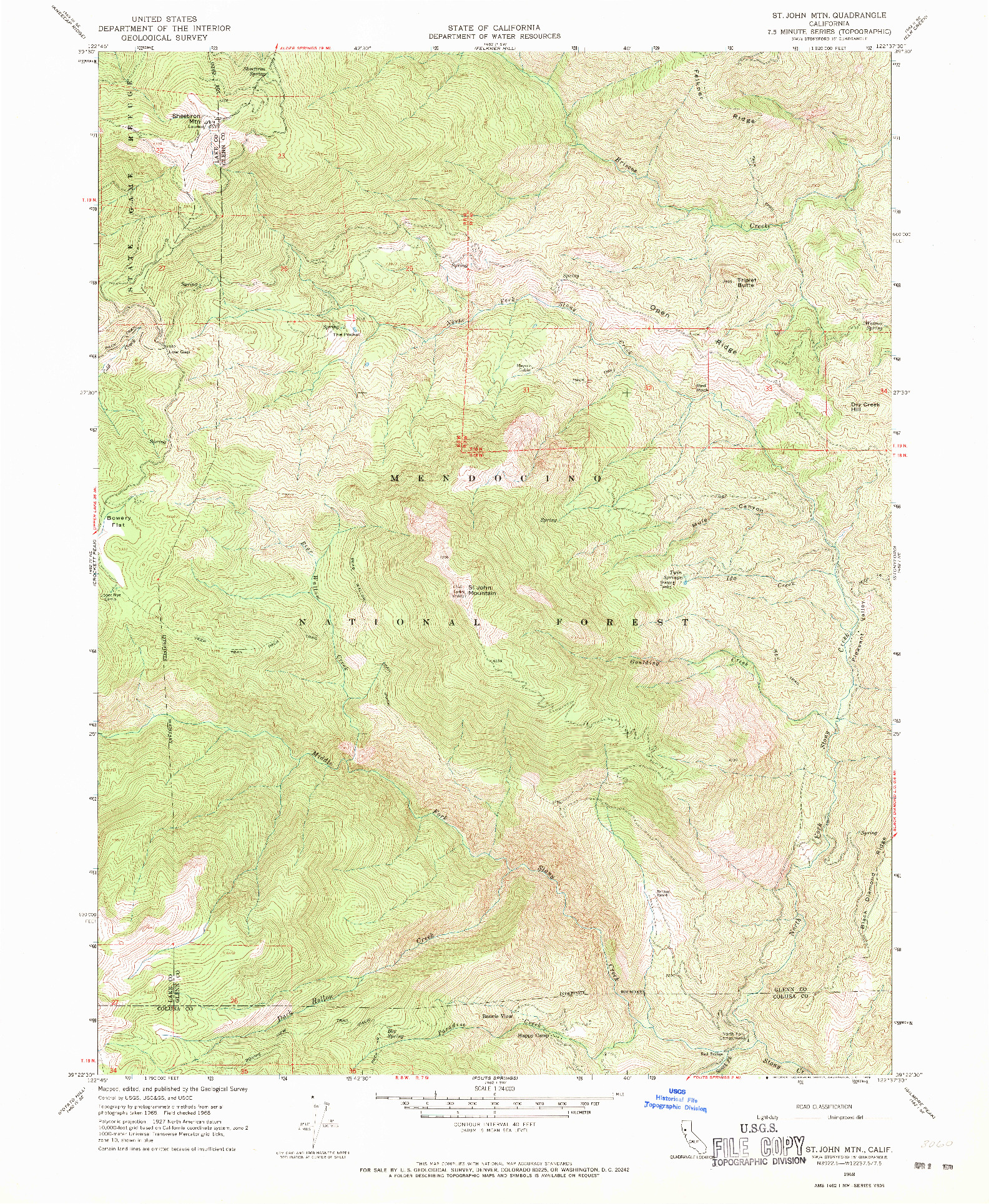 USGS 1:24000-SCALE QUADRANGLE FOR ST. JOHN MTN., CA 1968