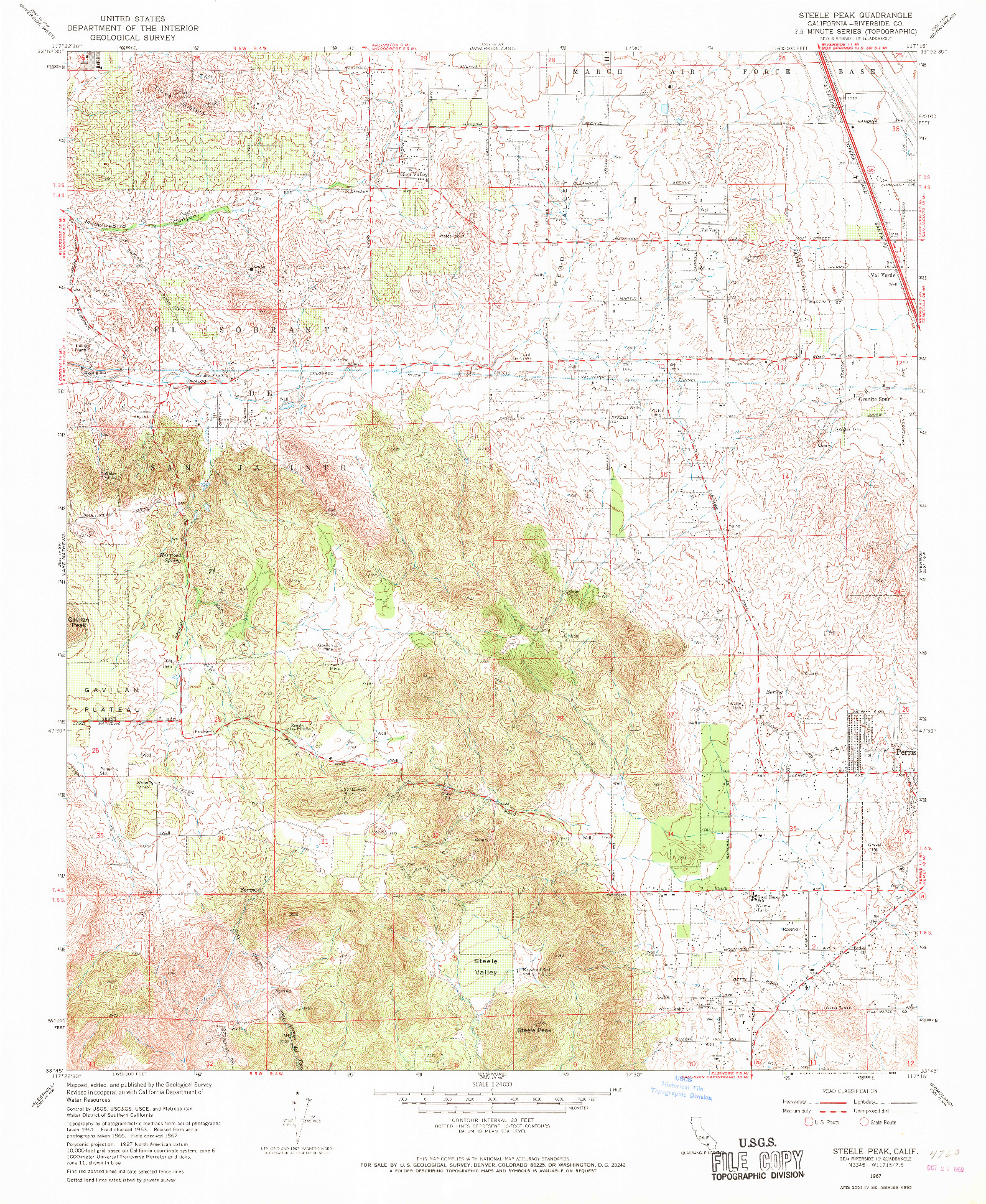 USGS 1:24000-SCALE QUADRANGLE FOR STEELE PEAK, CA 1967