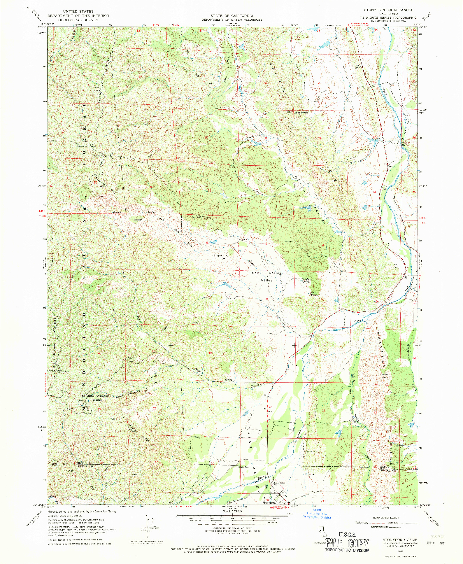 USGS 1:24000-SCALE QUADRANGLE FOR STONYFORD, CA 1968