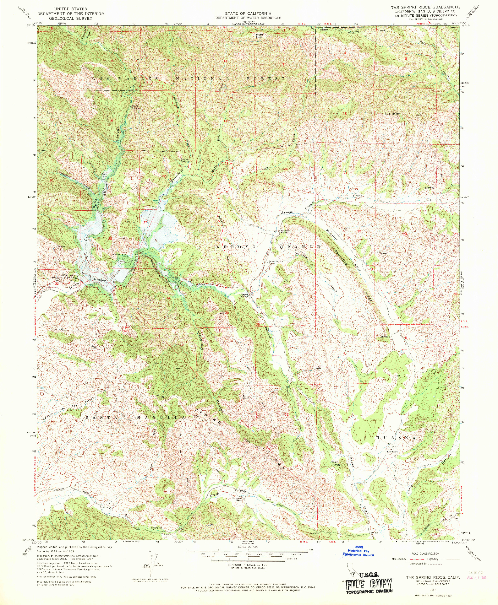 USGS 1:24000-SCALE QUADRANGLE FOR TAR SPRING RIDGE, CA 1967