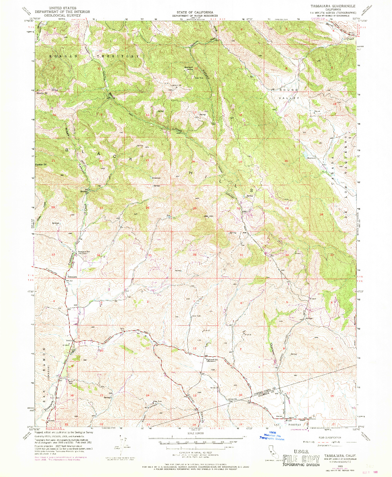 USGS 1:24000-SCALE QUADRANGLE FOR TASSAJARA, CA 1953