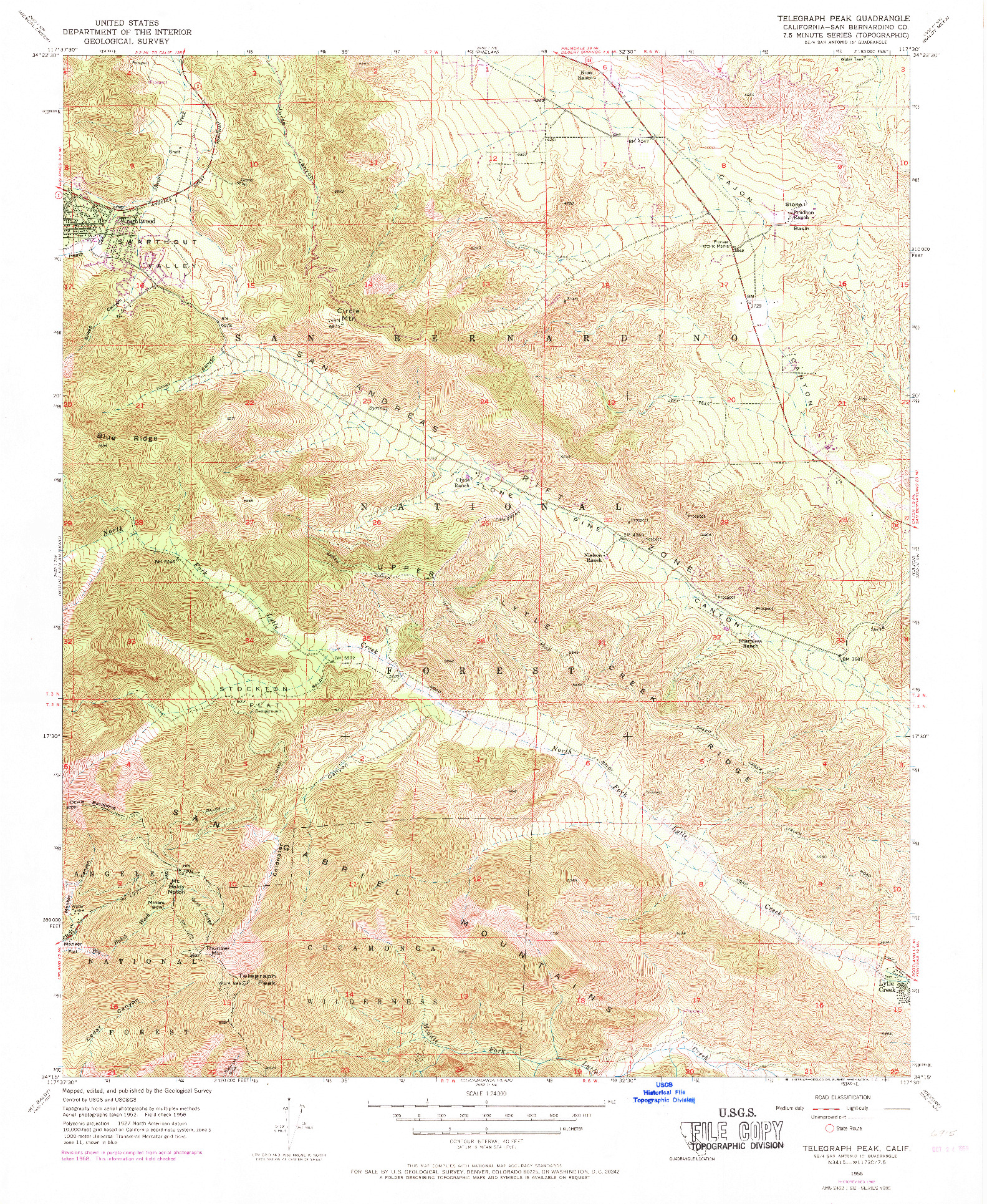 USGS 1:24000-SCALE QUADRANGLE FOR TELEGRAPH PEAK, CA 1956