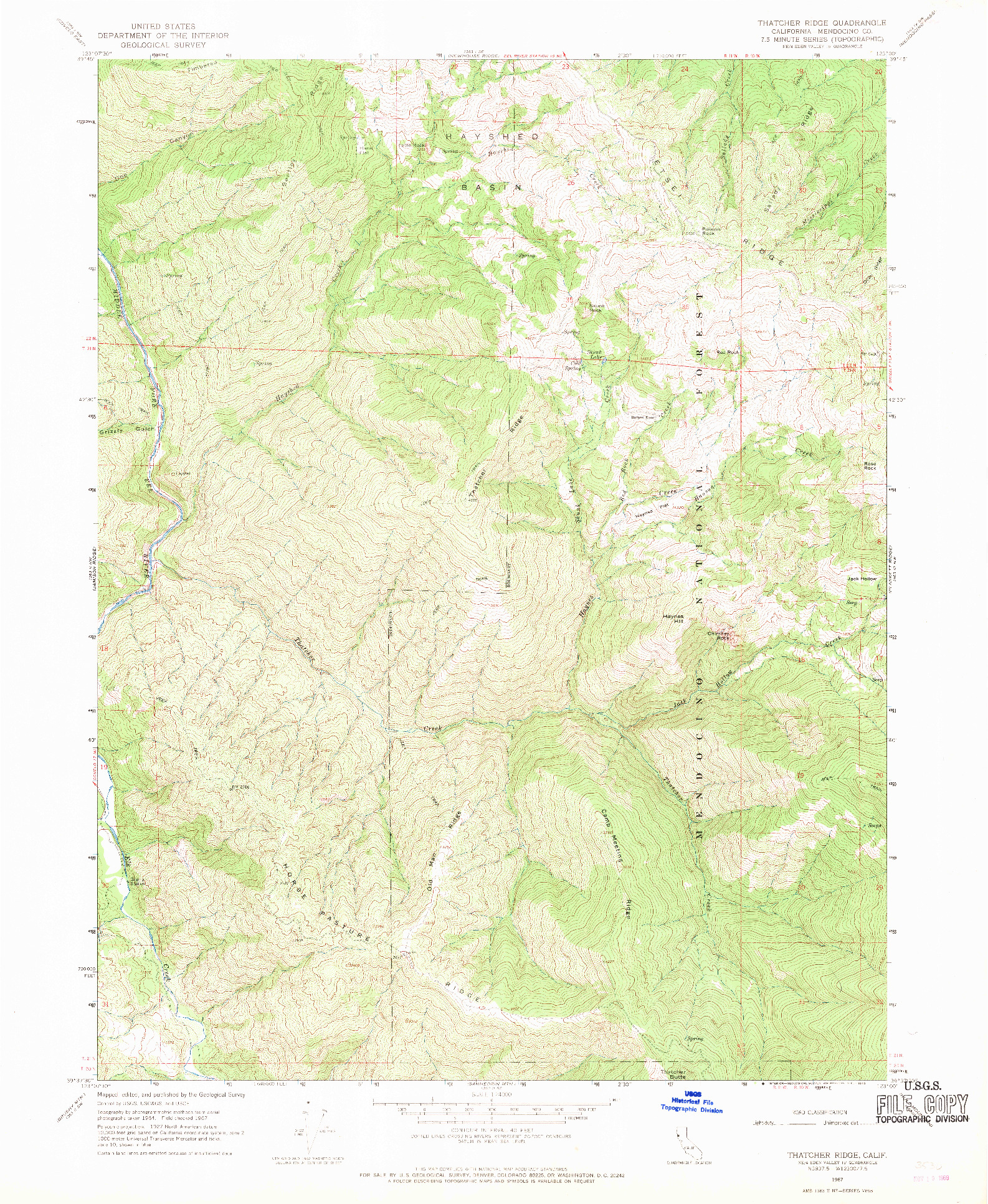USGS 1:24000-SCALE QUADRANGLE FOR THATCHER RIDGE, CA 1967