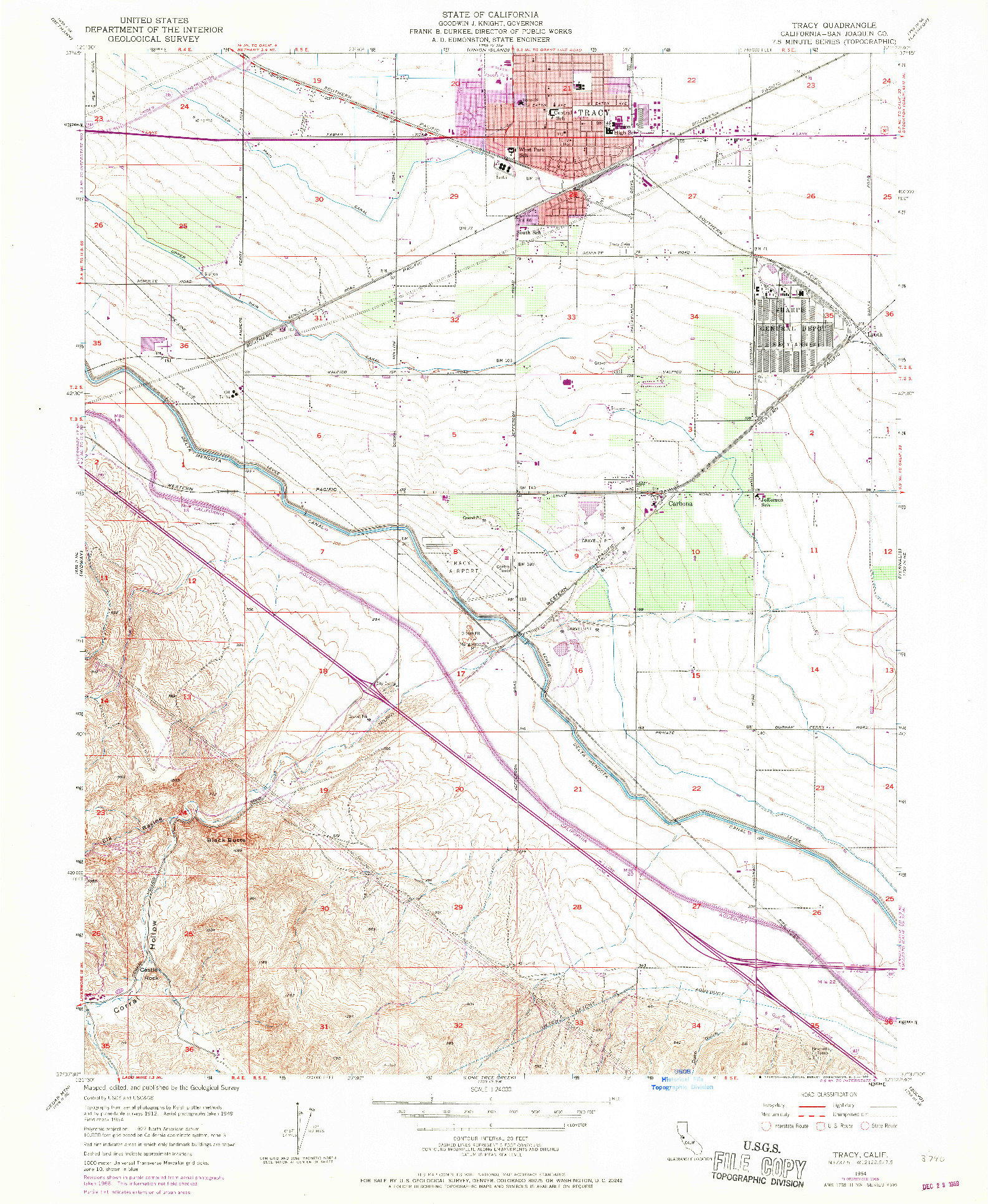USGS 1:24000-SCALE QUADRANGLE FOR TRACY, CA 1954