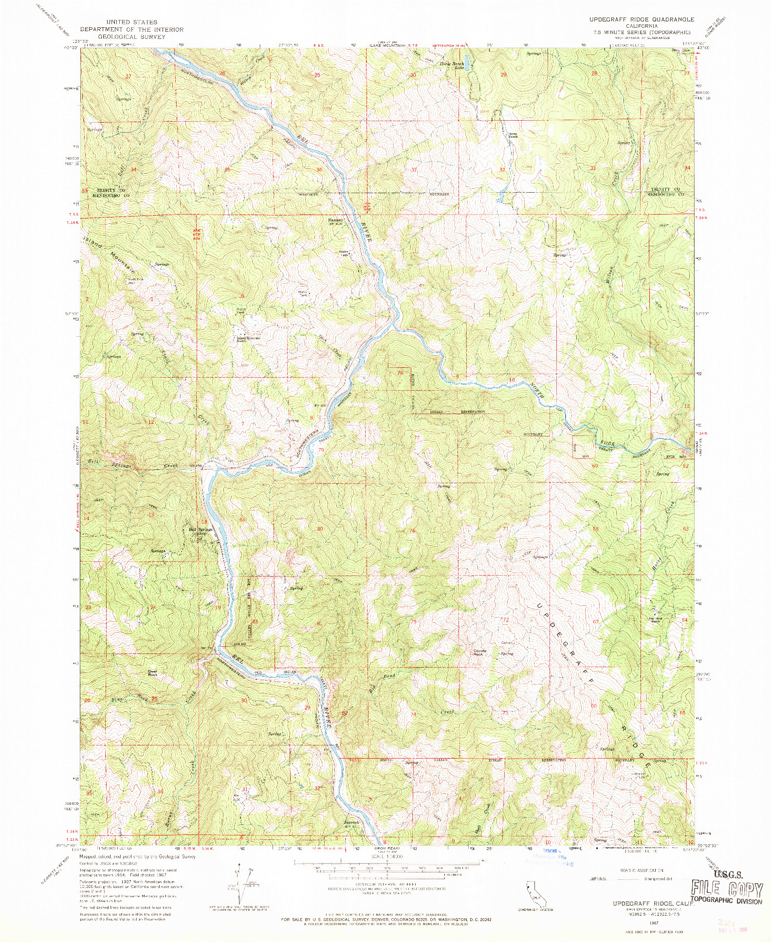 USGS 1:24000-SCALE QUADRANGLE FOR UPDEGRAFF RIDGE, CA 1967