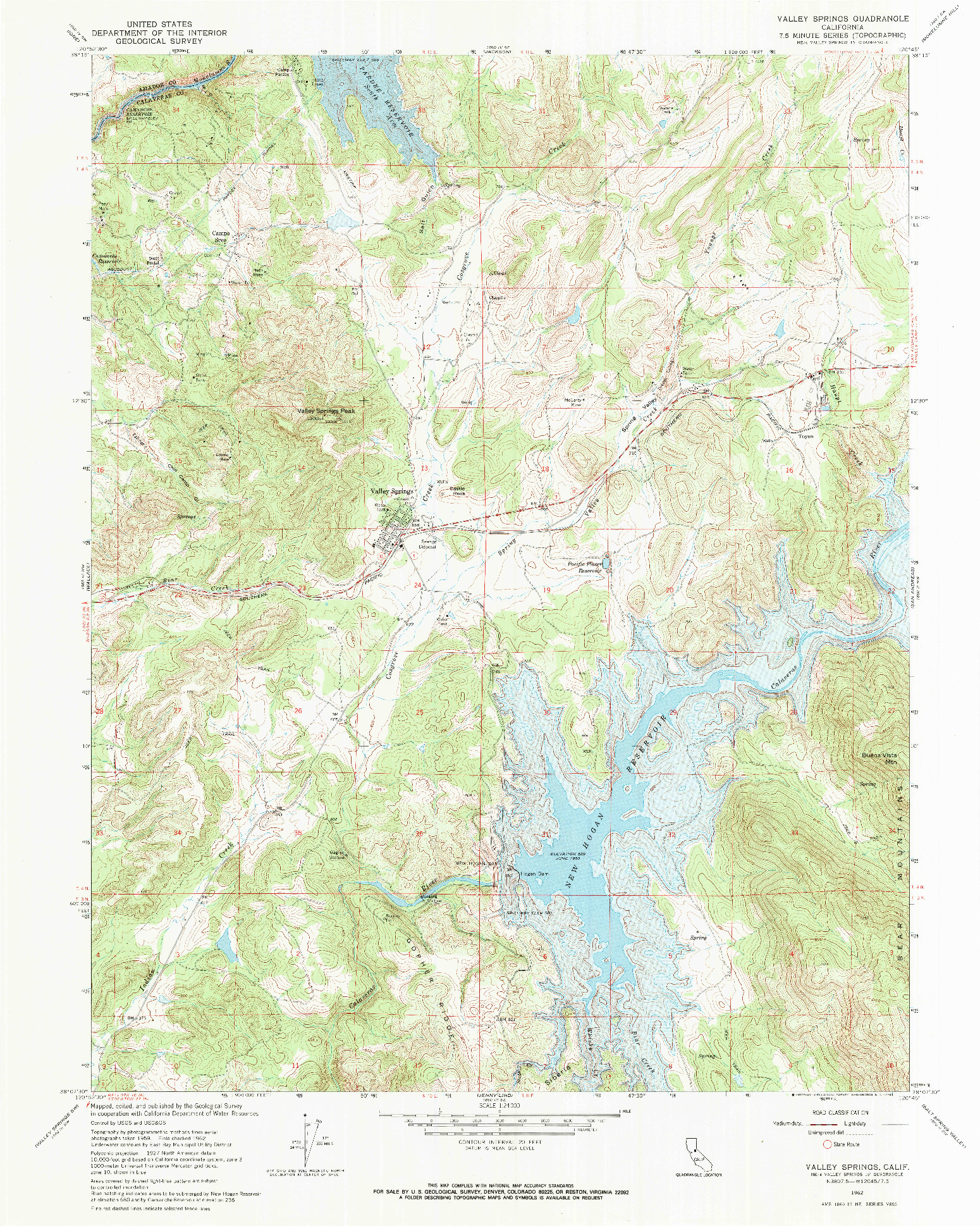 USGS 1:24000-SCALE QUADRANGLE FOR VALLEY SPRINGS, CA 1962