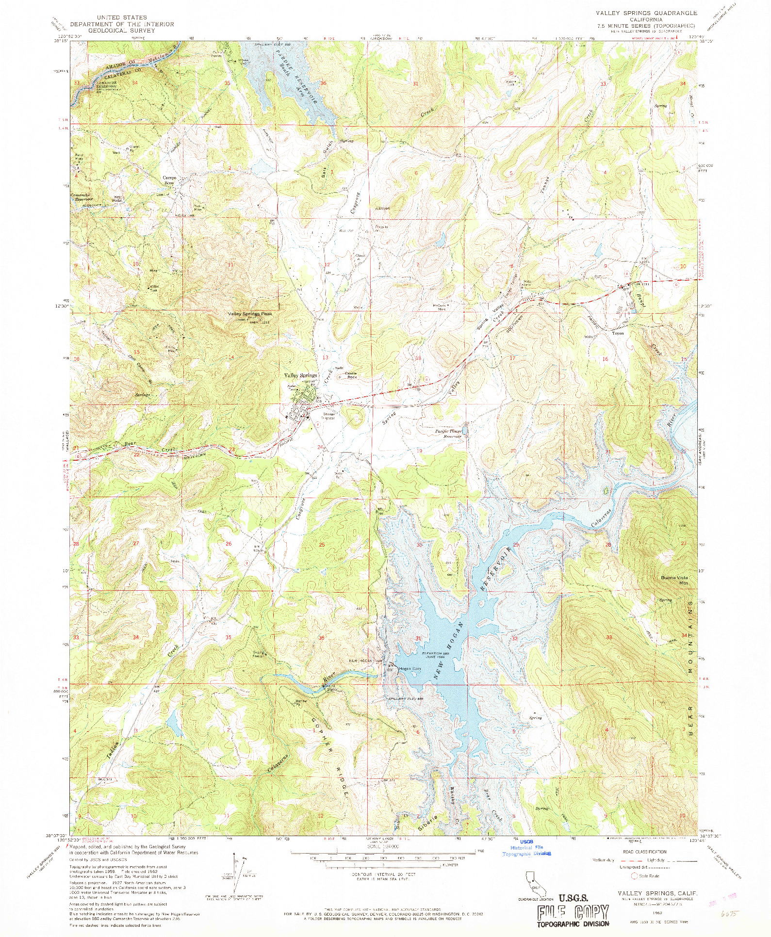 USGS 1:24000-SCALE QUADRANGLE FOR VALLEY SPRINGS, CA 1962