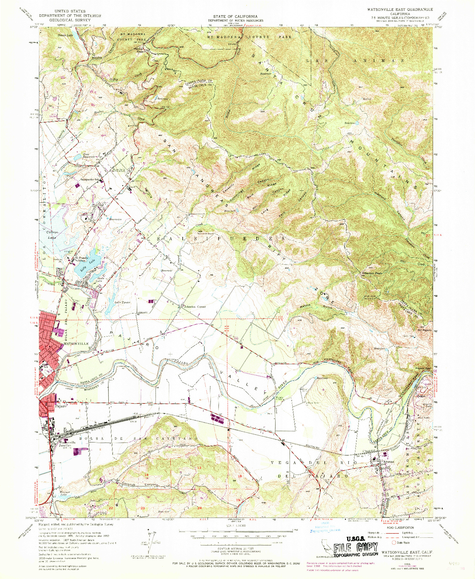 USGS 1:24000-SCALE QUADRANGLE FOR WATSONVILLE EAST, CA 1955