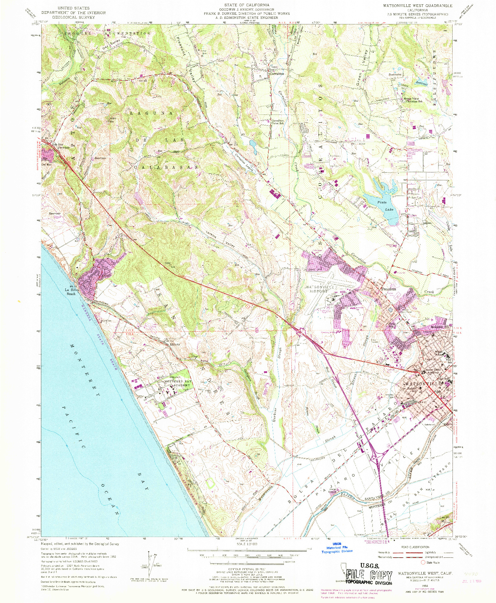 USGS 1:24000-SCALE QUADRANGLE FOR WATSONVILLE WEST, CA 1954