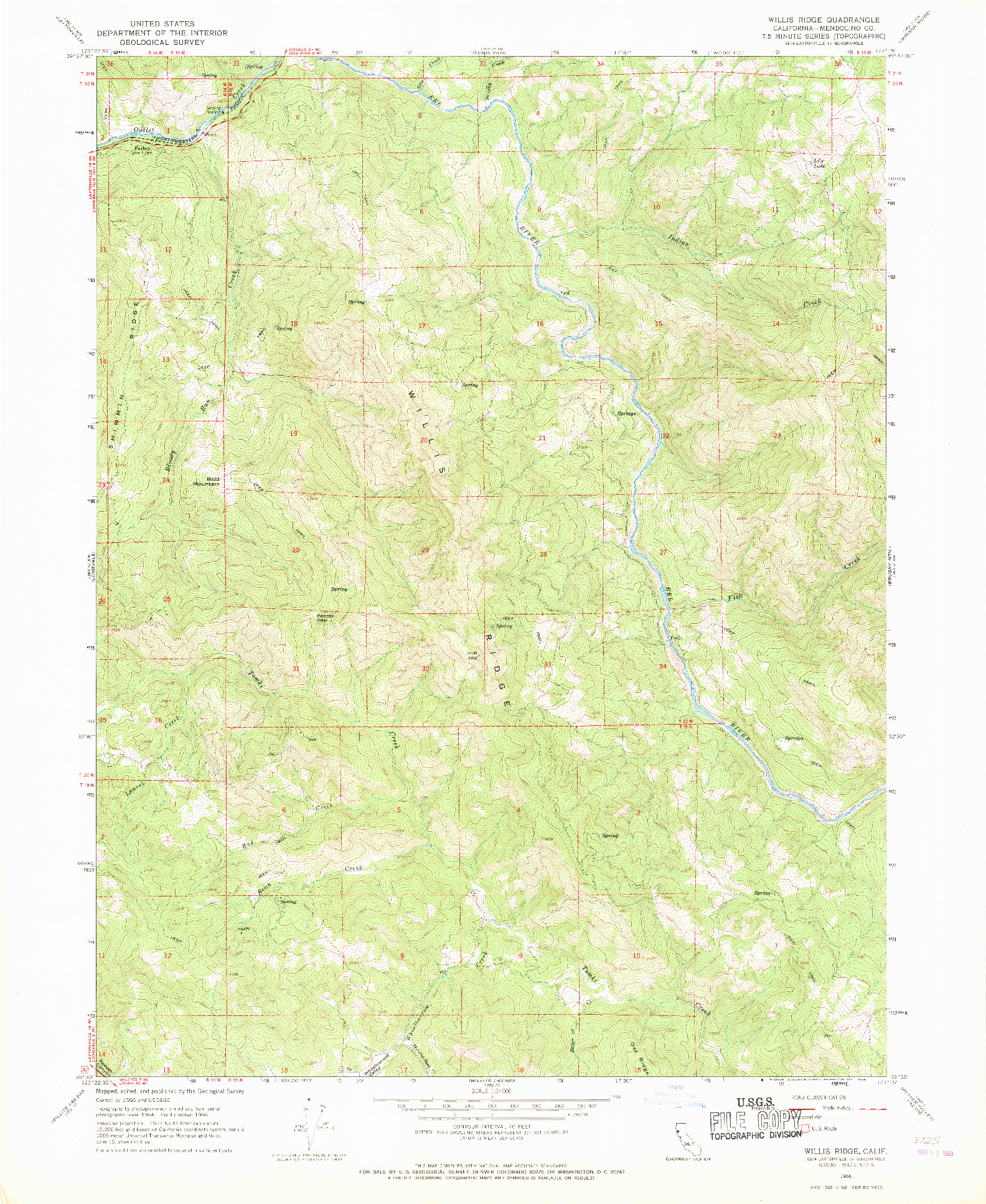 USGS 1:24000-SCALE QUADRANGLE FOR WILLIS RIDGE, CA 1966