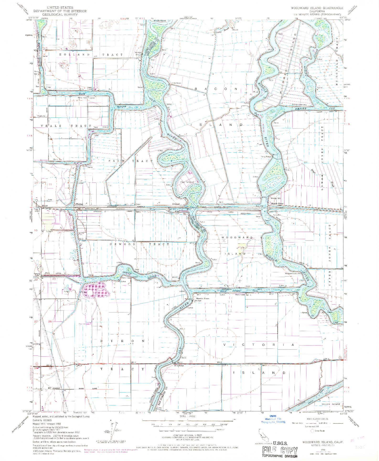 USGS 1:24000-SCALE QUADRANGLE FOR WOODWARD ISLAND, CA 1952