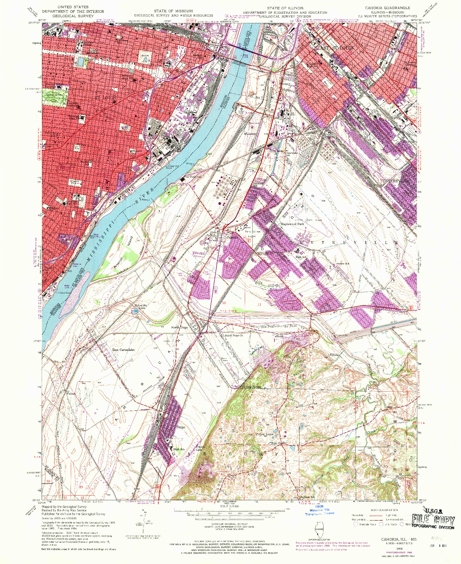 USGS 1:24000-SCALE QUADRANGLE FOR CAHOKIA, IL 1954