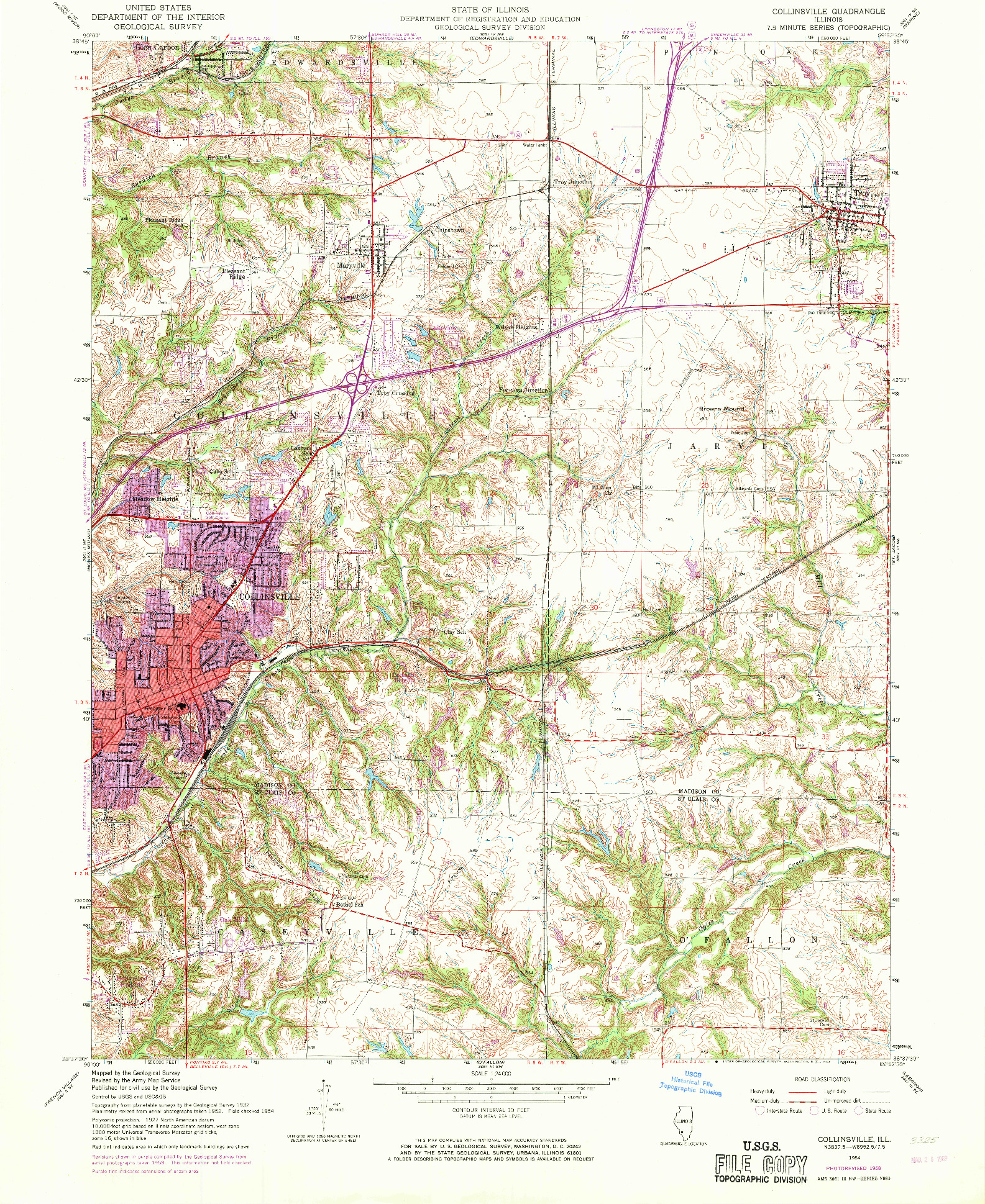 USGS 1:24000-SCALE QUADRANGLE FOR COLLINSVILLE, IL 1954