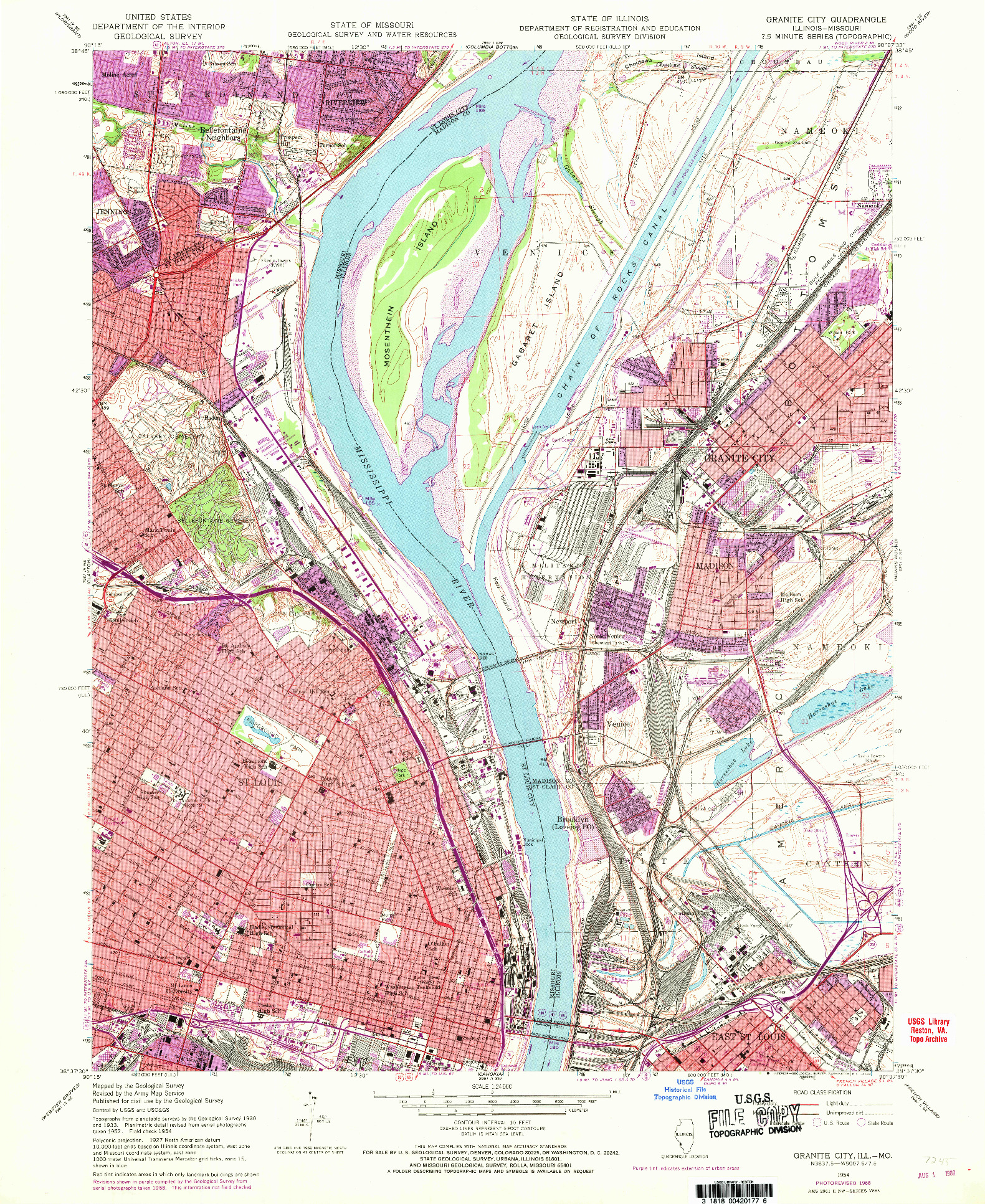 USGS 1:24000-SCALE QUADRANGLE FOR GRANITE CITY, IL 1954