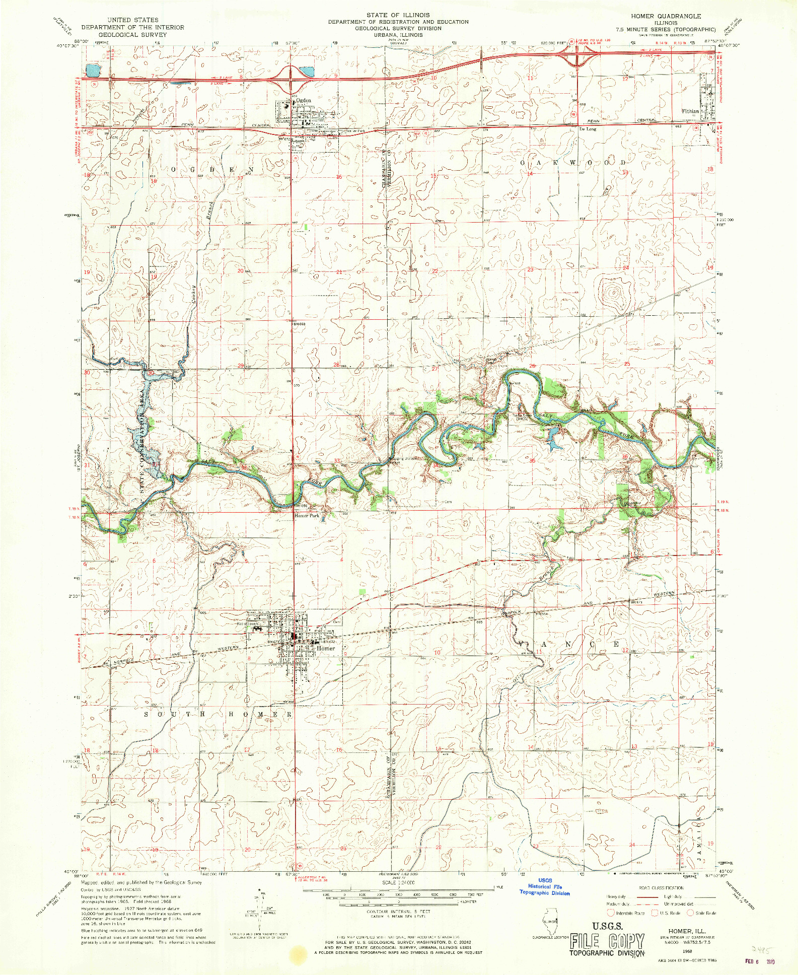 USGS 1:24000-SCALE QUADRANGLE FOR HOMER, IL 1968