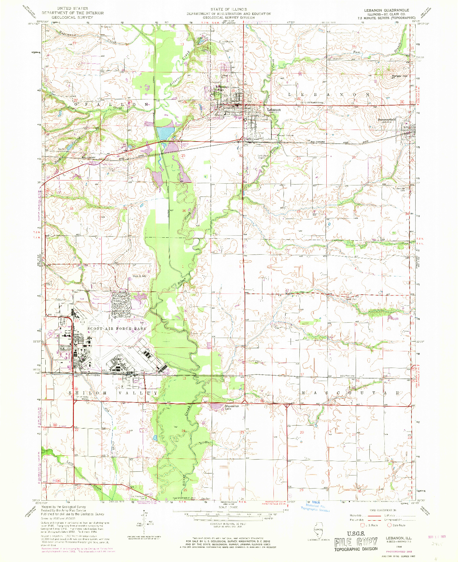 USGS 1:24000-SCALE QUADRANGLE FOR LEBANON, IL 1954