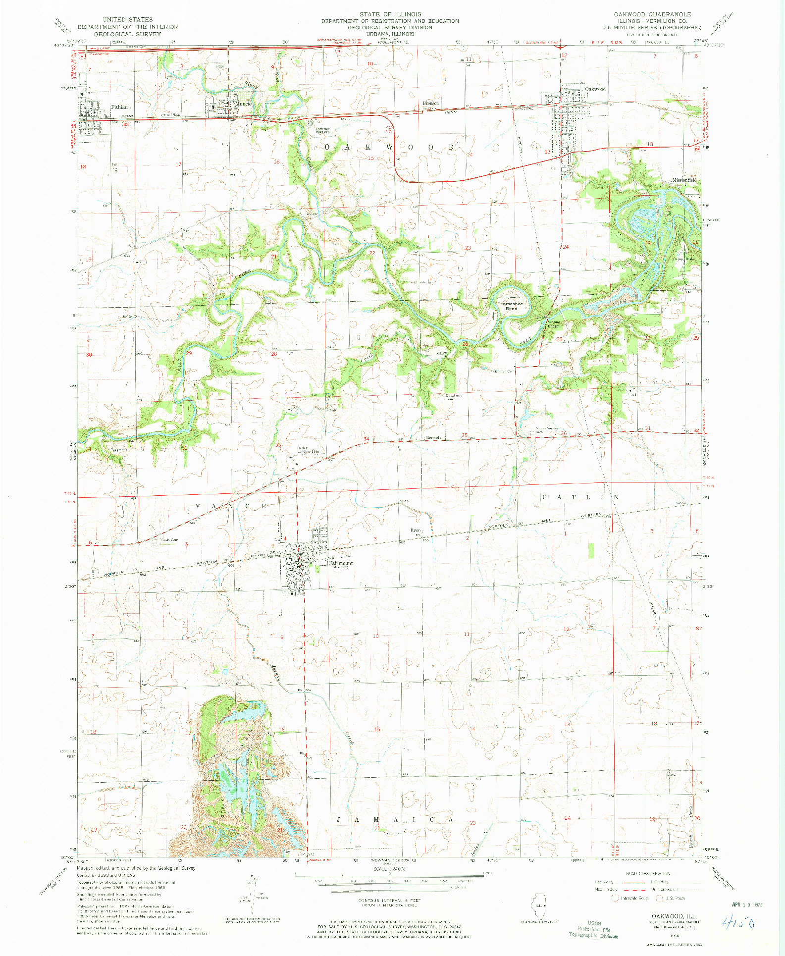 USGS 1:24000-SCALE QUADRANGLE FOR OAKWOOD, IL 1968