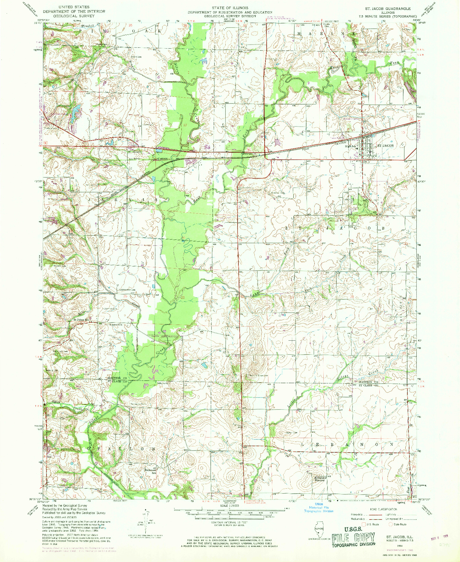 USGS 1:24000-SCALE QUADRANGLE FOR ST. JACOB, IL 1954