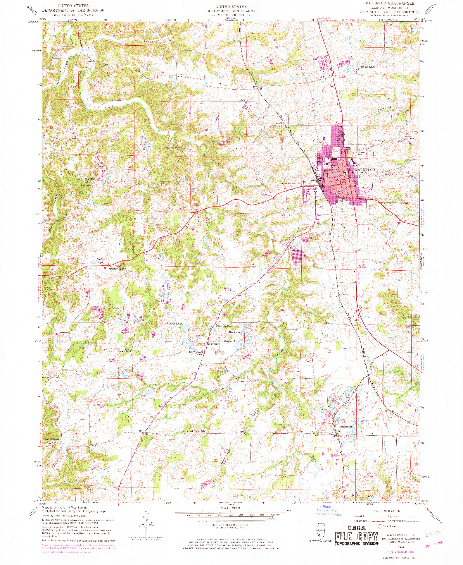 USGS 1:24000-SCALE QUADRANGLE FOR WATERLOO, IL 1954