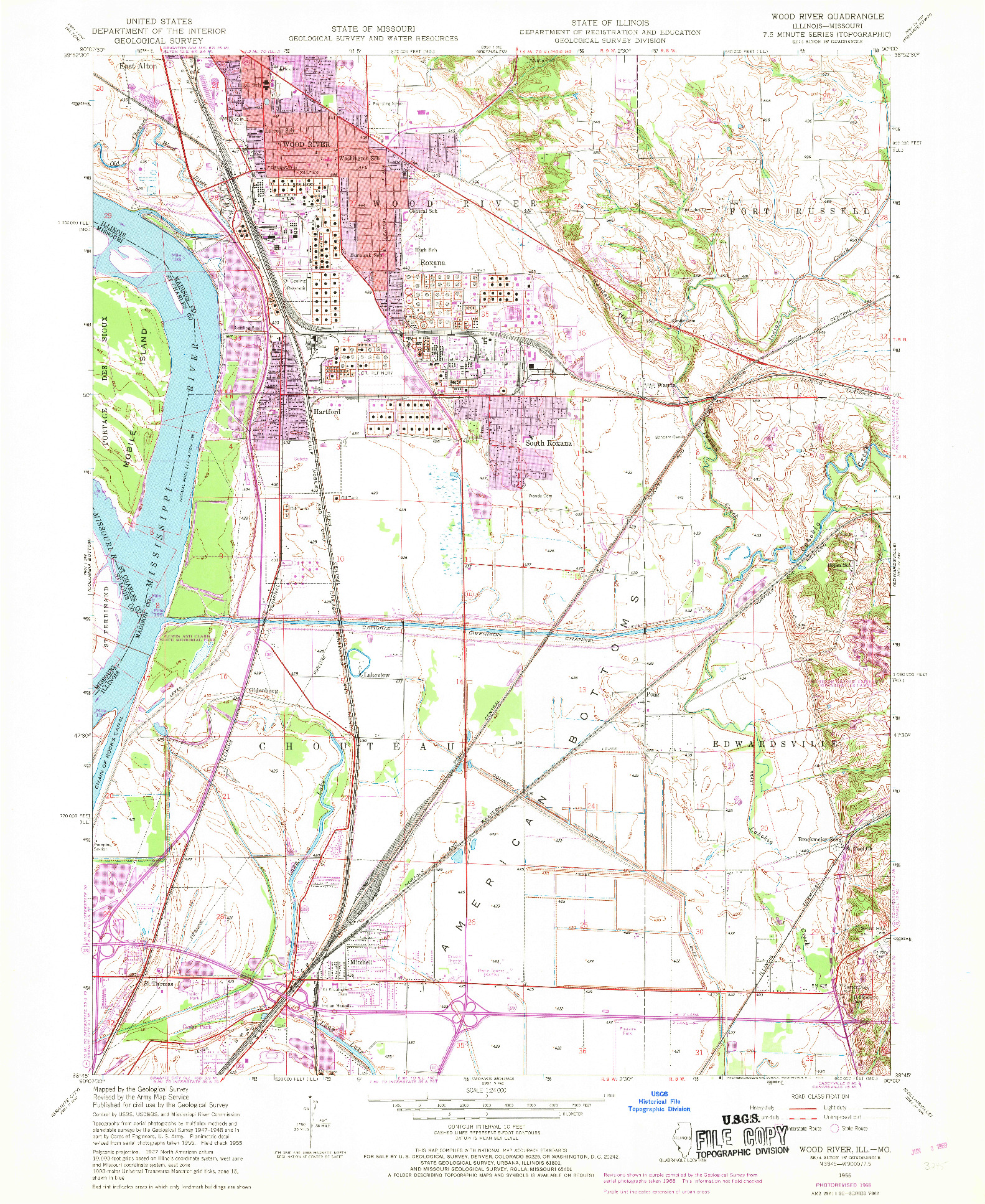 USGS 1:24000-SCALE QUADRANGLE FOR WOOD RIVER, IL 1955