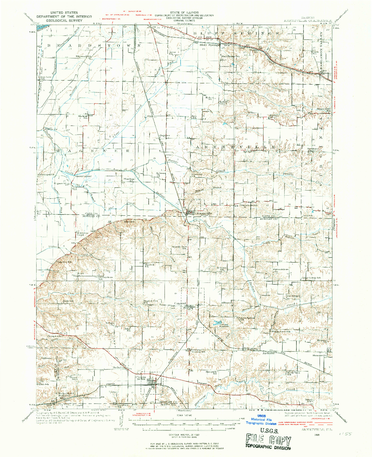 USGS 1:62500-SCALE QUADRANGLE FOR ARENZVILLE, IL 1929