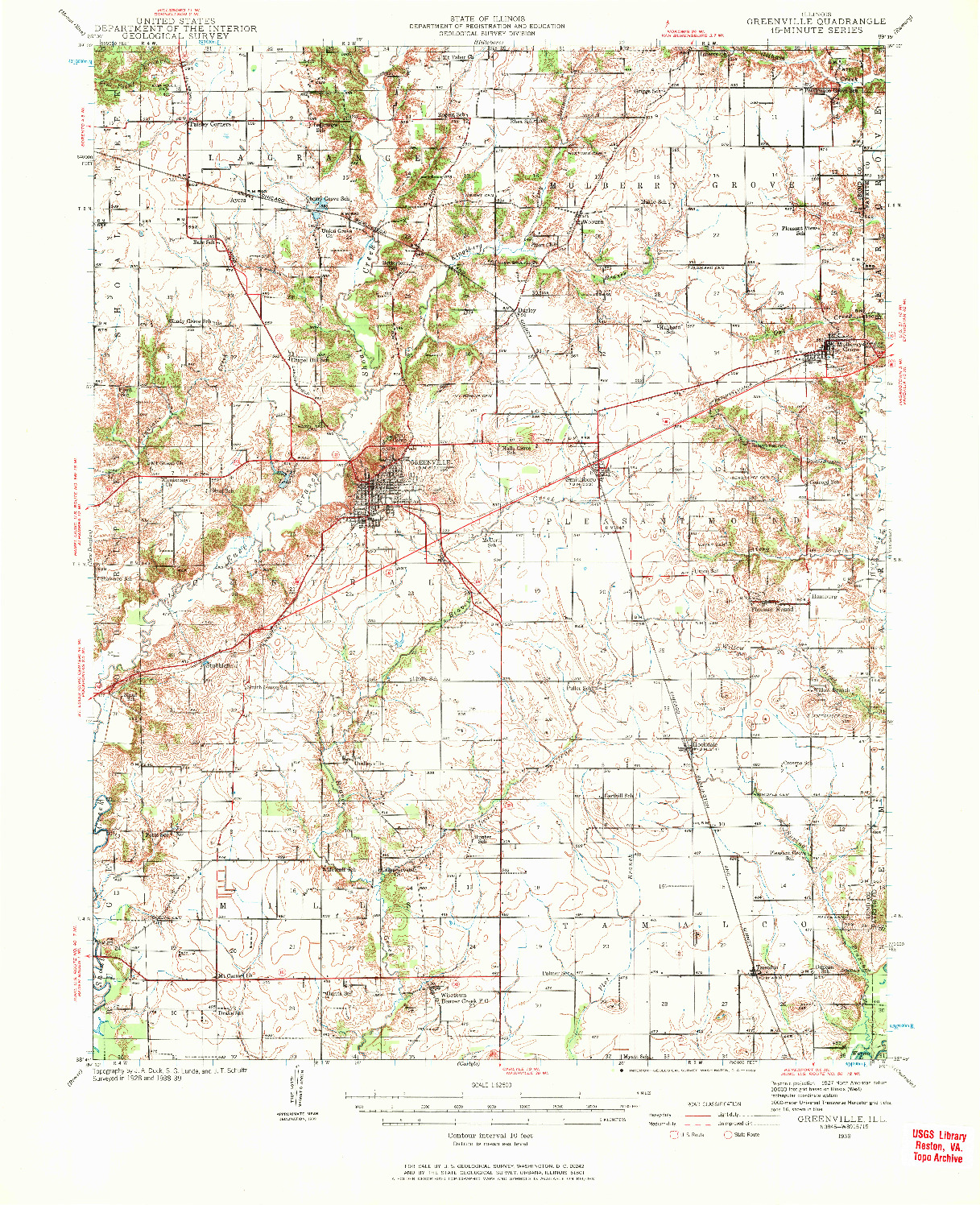 USGS 1:62500-SCALE QUADRANGLE FOR GREENVILLE, IL 1939