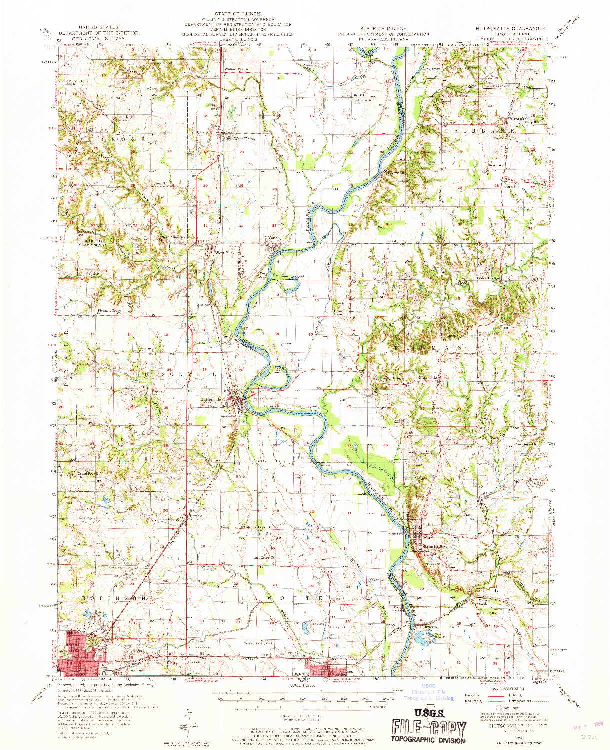 USGS 1:62500-SCALE QUADRANGLE FOR HUTSONVILLE, IL 1957