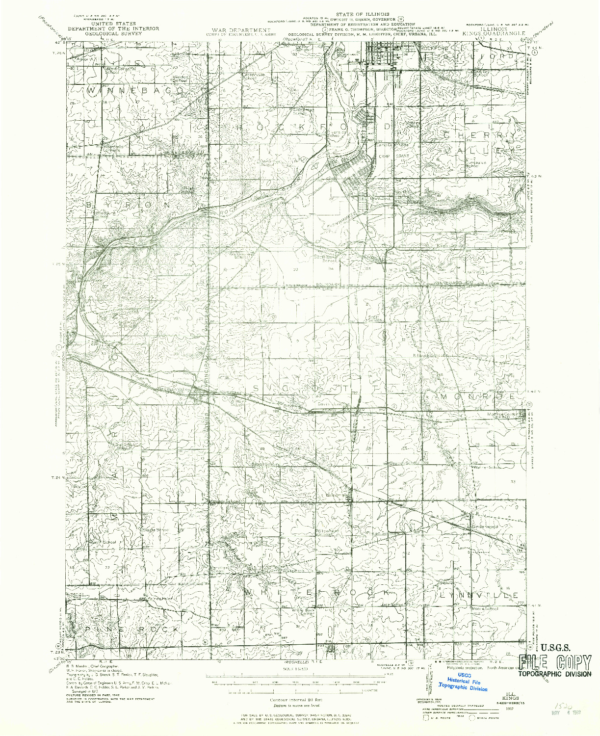 USGS 1:62500-SCALE QUADRANGLE FOR KINGS, IL 1917