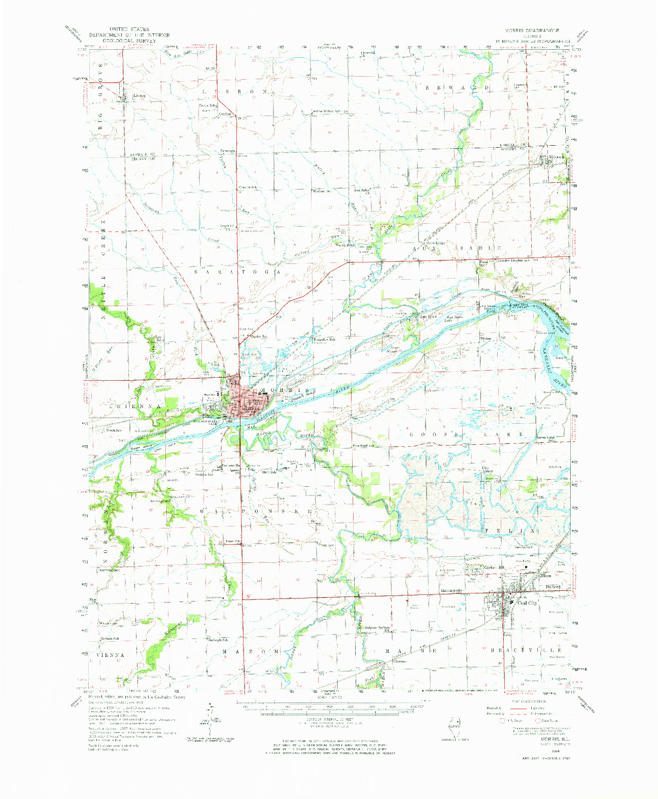 USGS 1:62500-SCALE QUADRANGLE FOR MORRIS, IL 1954