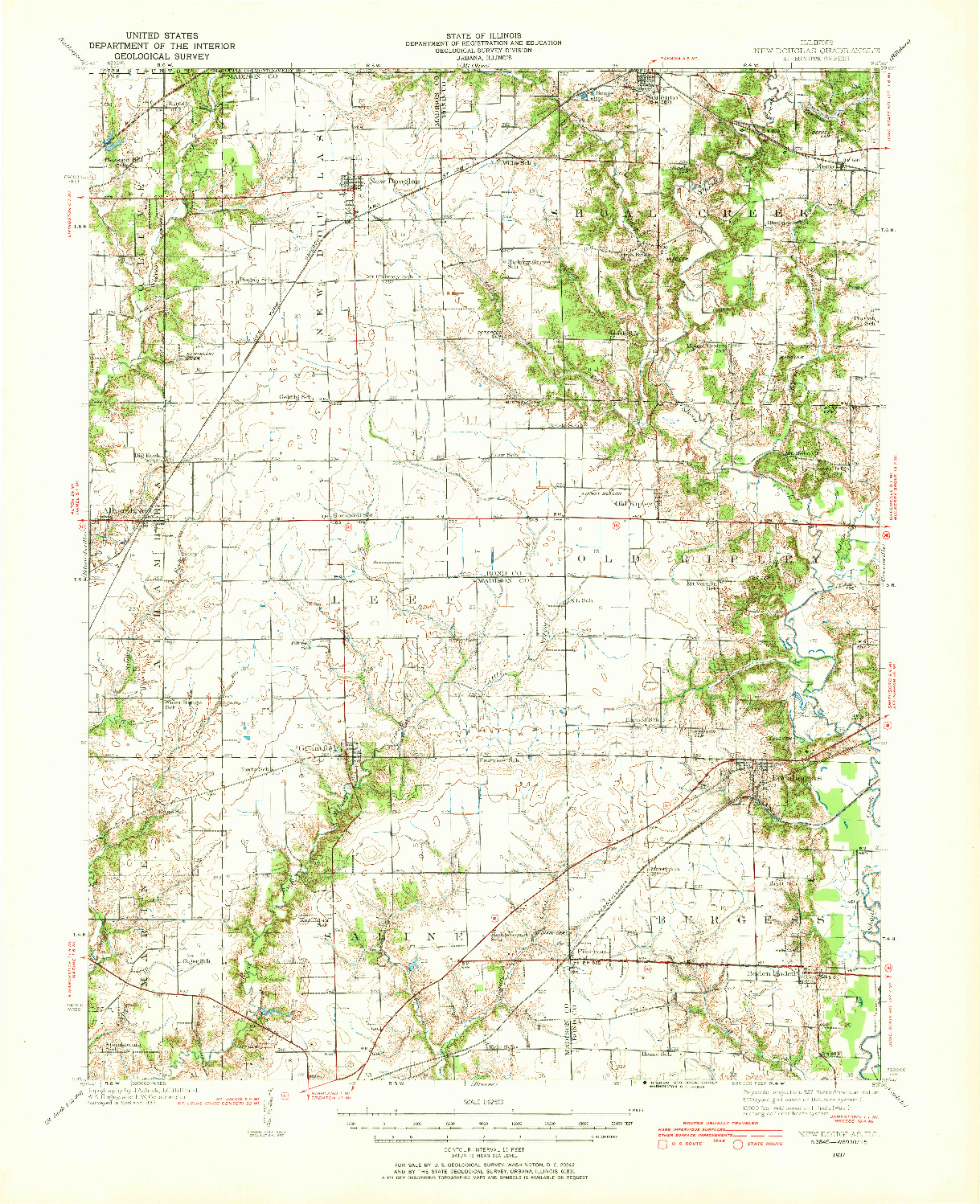 USGS 1:62500-SCALE QUADRANGLE FOR NEW DOUGLAS, IL 1937