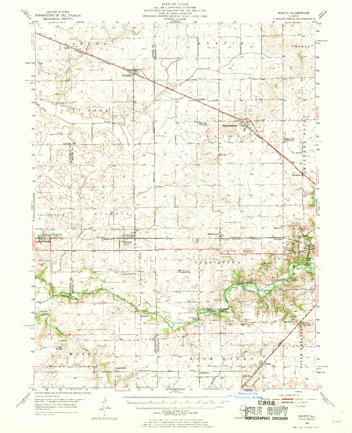 USGS 1:62500-SCALE QUADRANGLE FOR NIANTIC, IL 1954