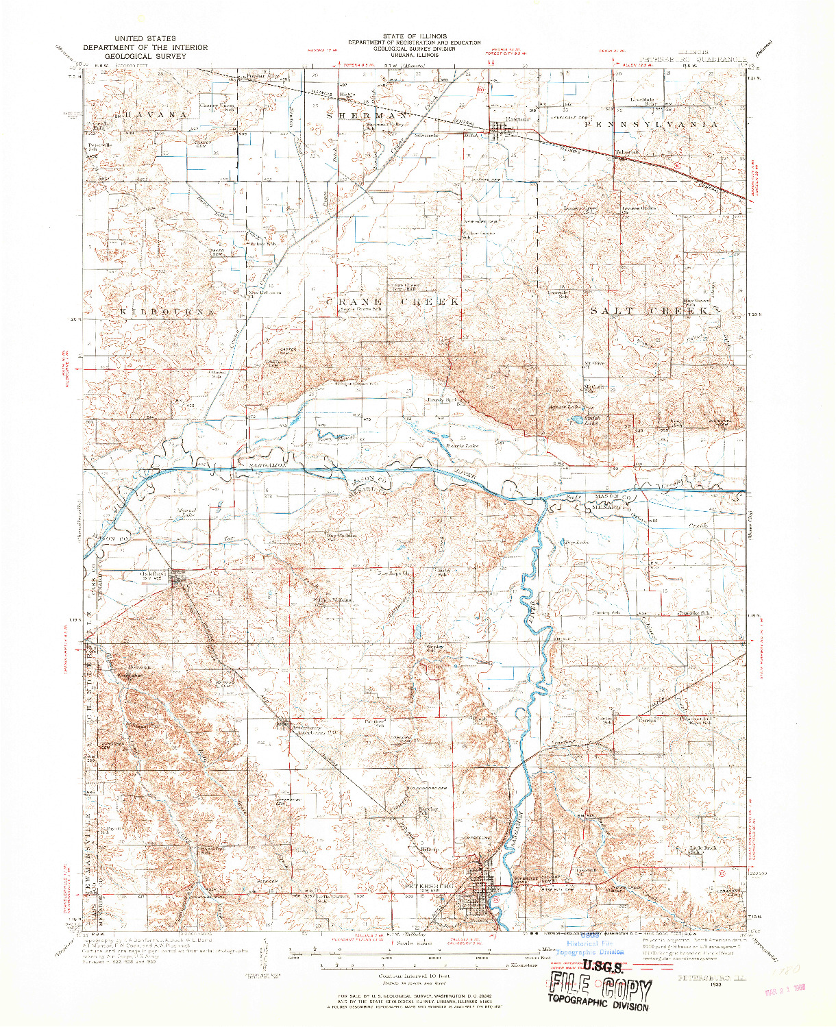 USGS 1:62500-SCALE QUADRANGLE FOR PETERSBURG, IL 1933