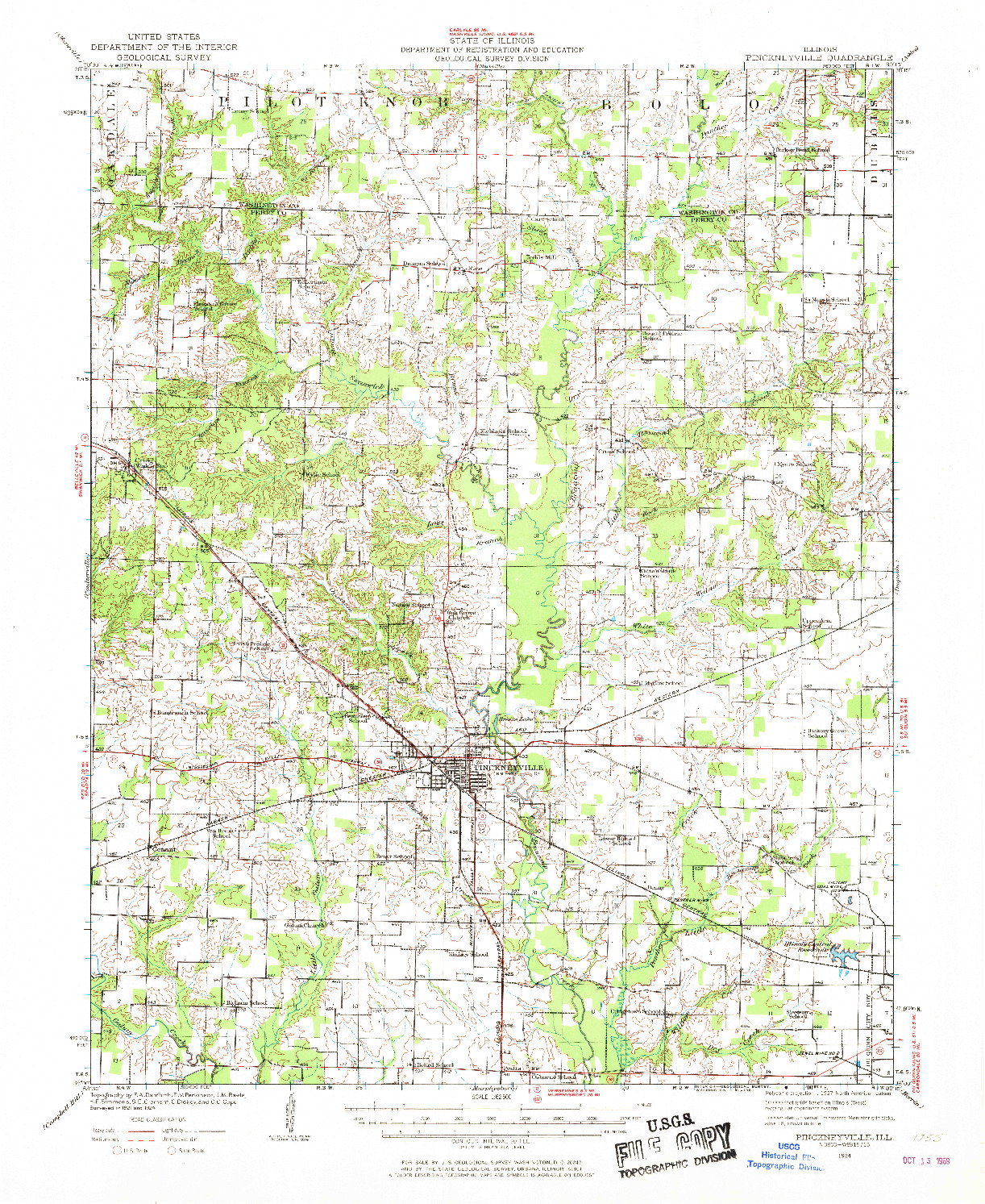 USGS 1:62500-SCALE QUADRANGLE FOR PINCKNEYVILLE, IL 1924