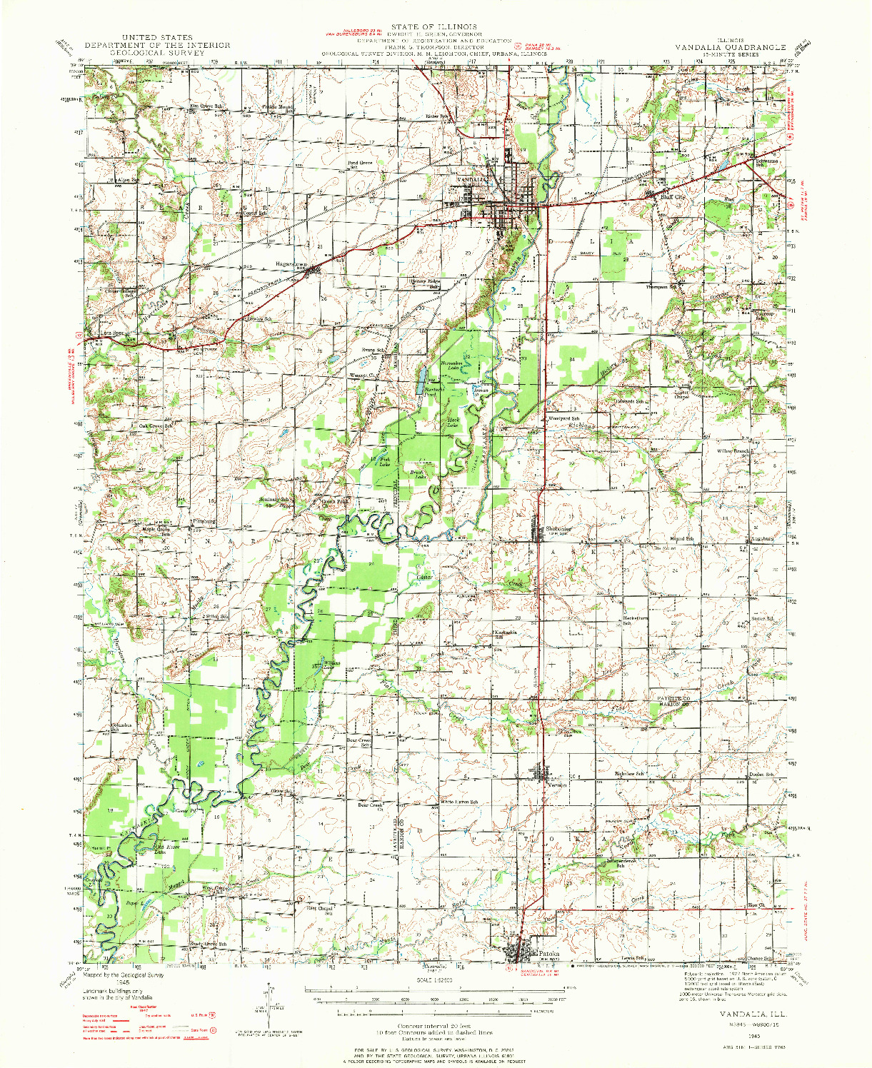 USGS 1:62500-SCALE QUADRANGLE FOR VANDALIA, IL 1945