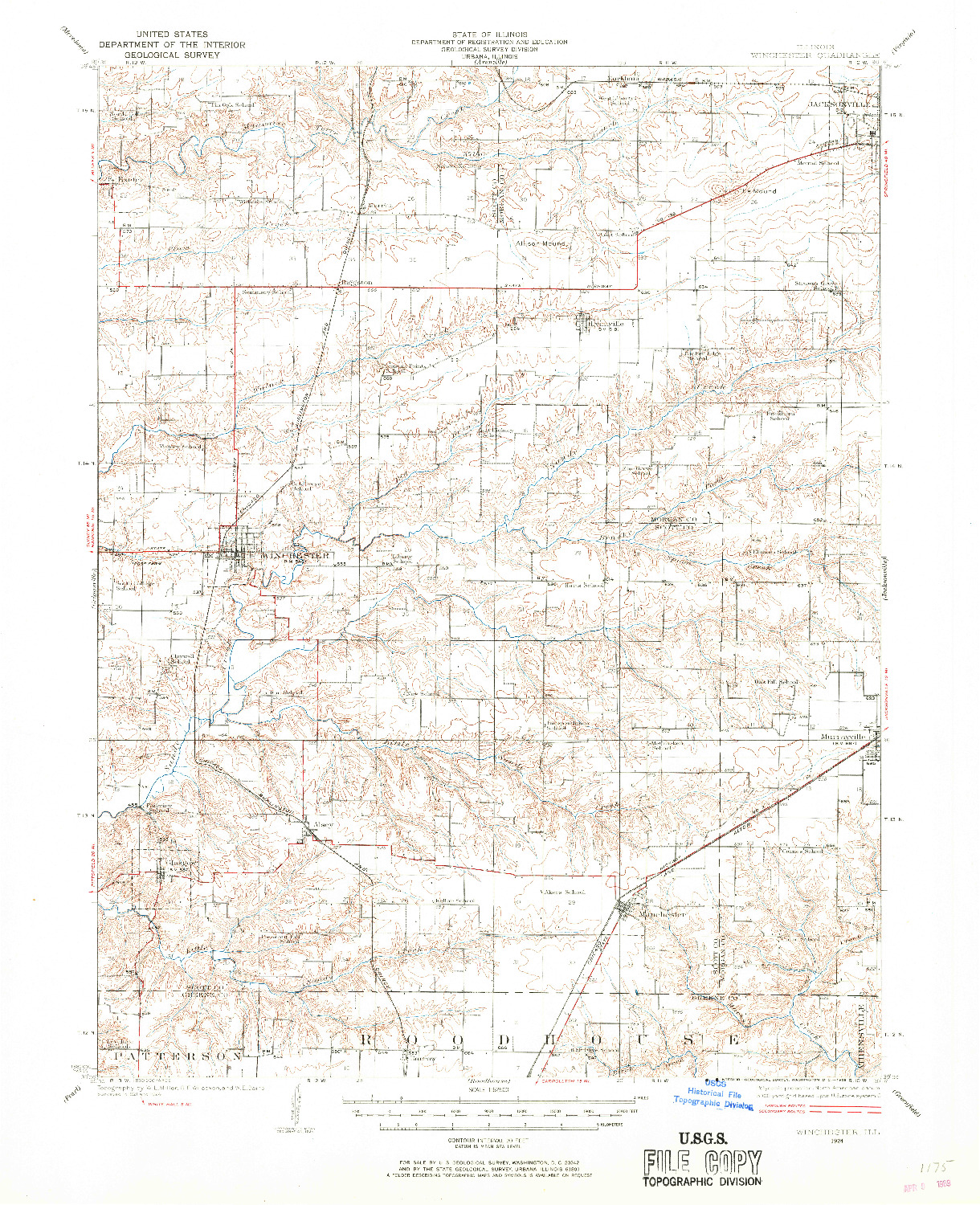 USGS 1:62500-SCALE QUADRANGLE FOR WINCHESTER, IL 1924