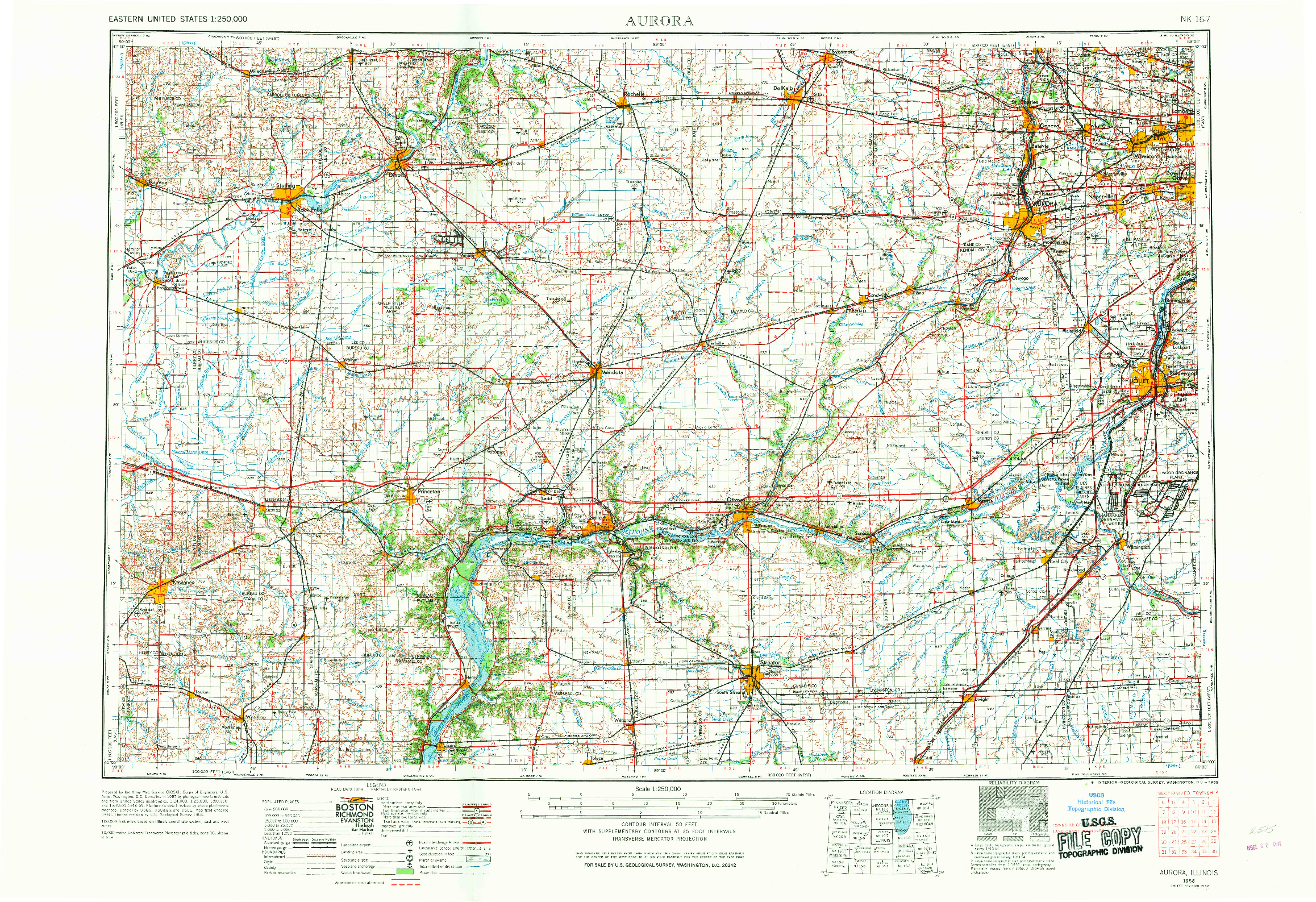 USGS 1:250000-SCALE QUADRANGLE FOR AURORA, IL 1958