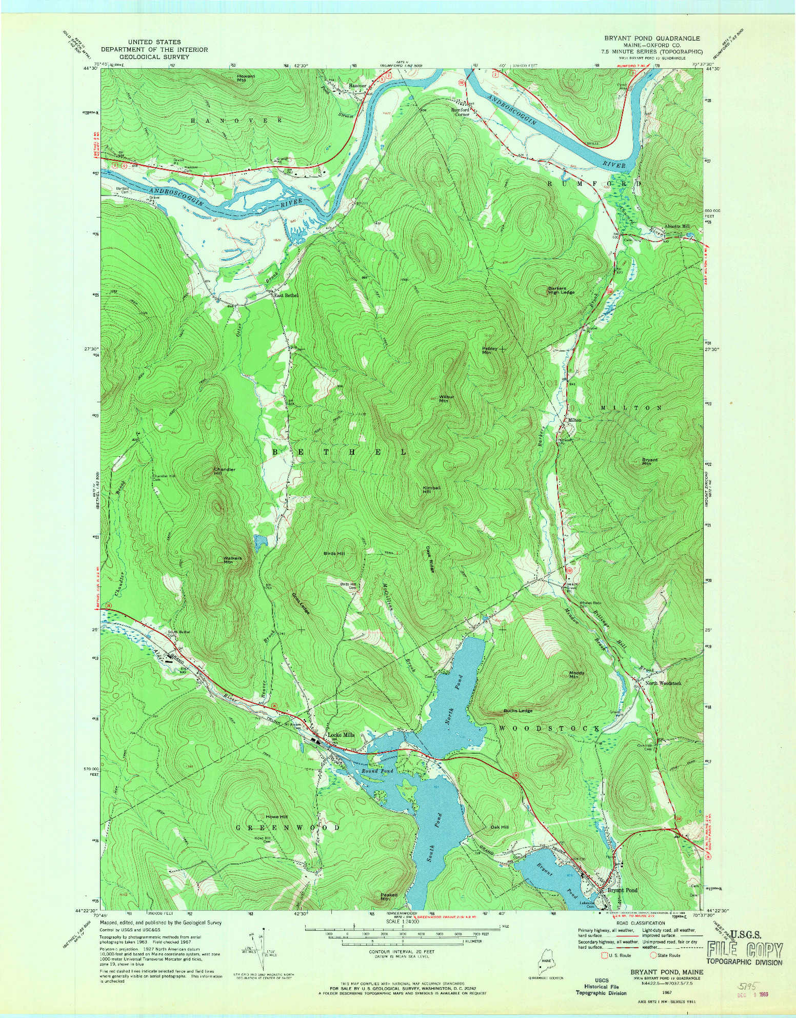 USGS 1:24000-SCALE QUADRANGLE FOR BRYANT POND, ME 1967