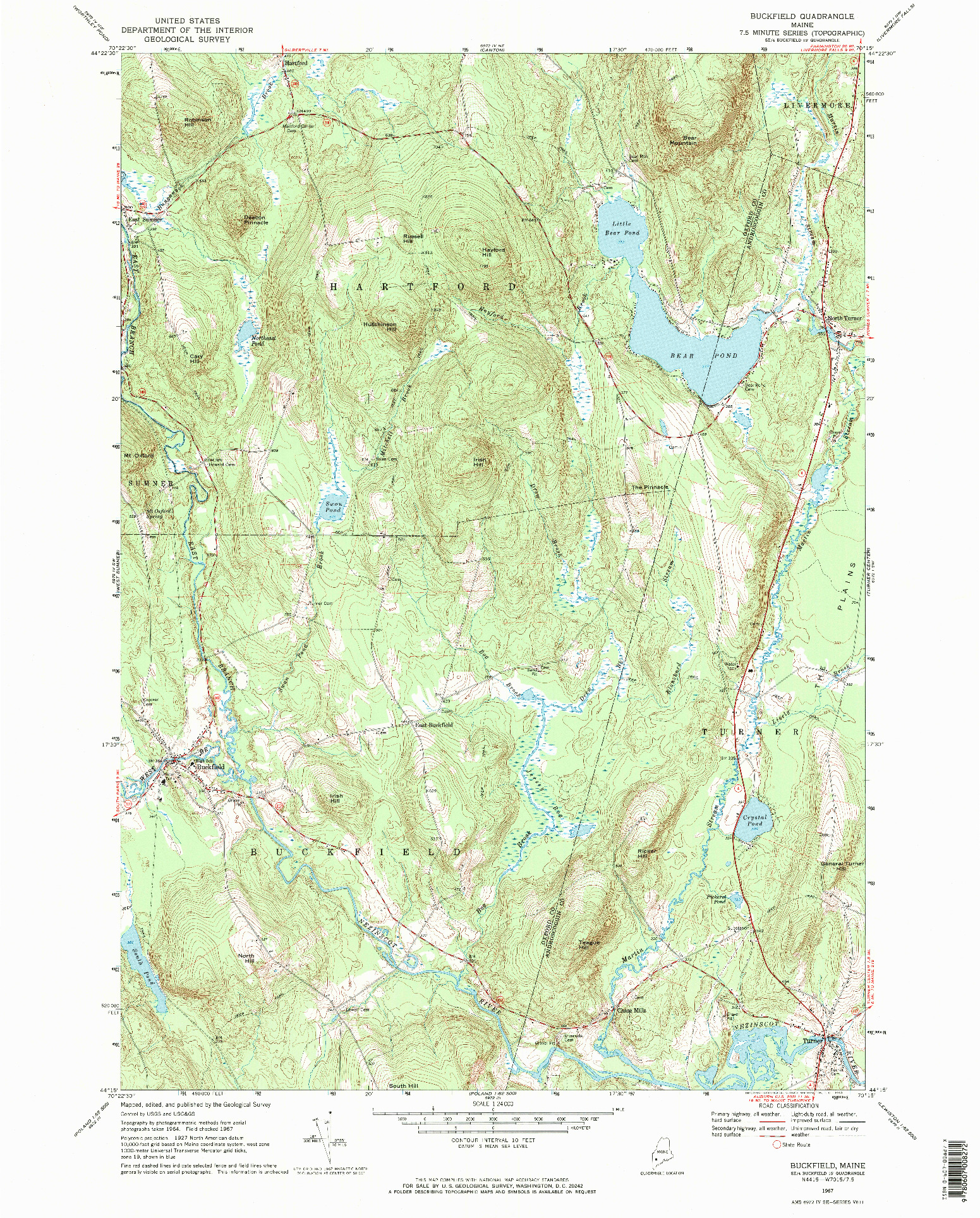 USGS 1:24000-SCALE QUADRANGLE FOR BUCKFIELD, ME 1967