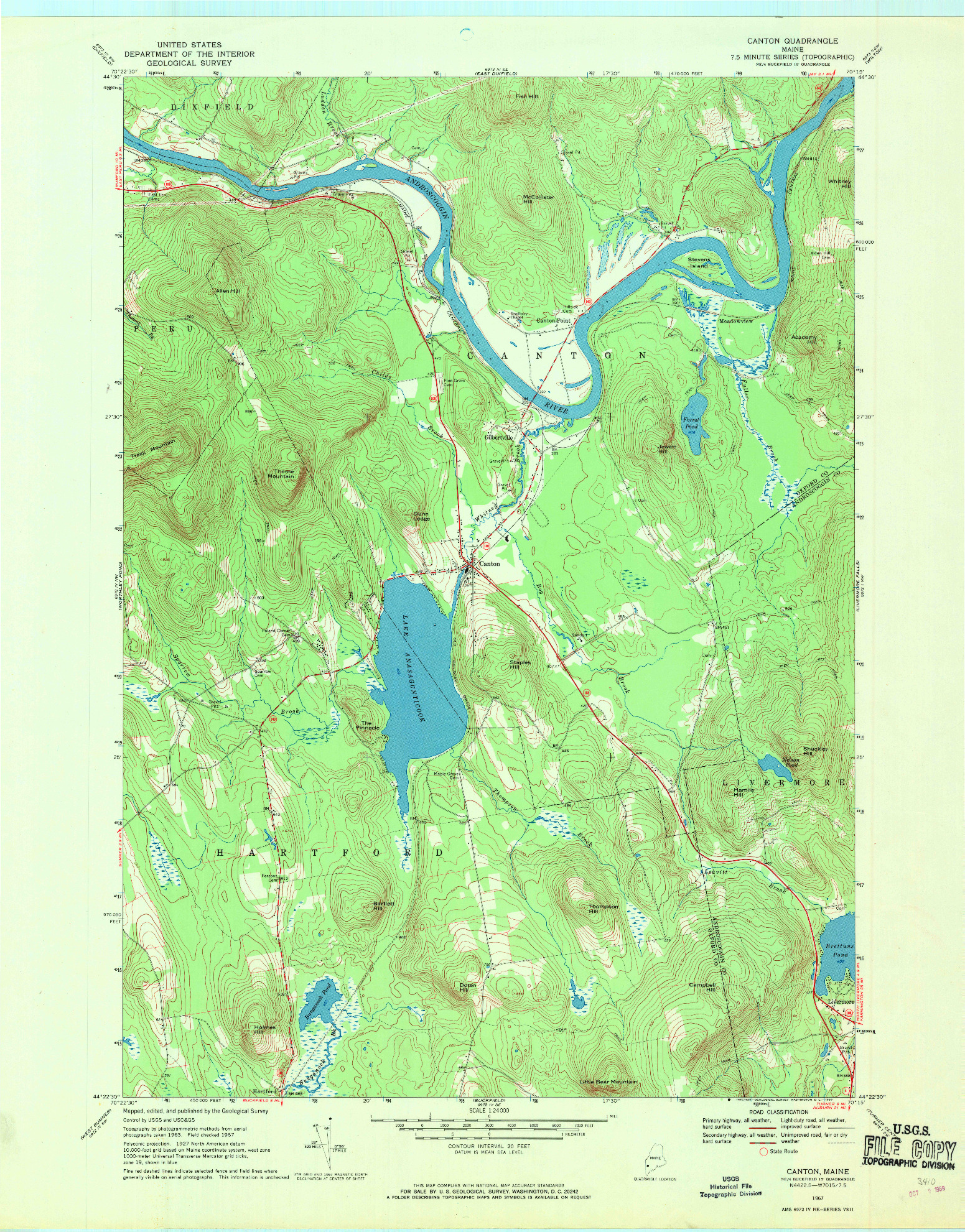 USGS 1:24000-SCALE QUADRANGLE FOR CANTON, ME 1967