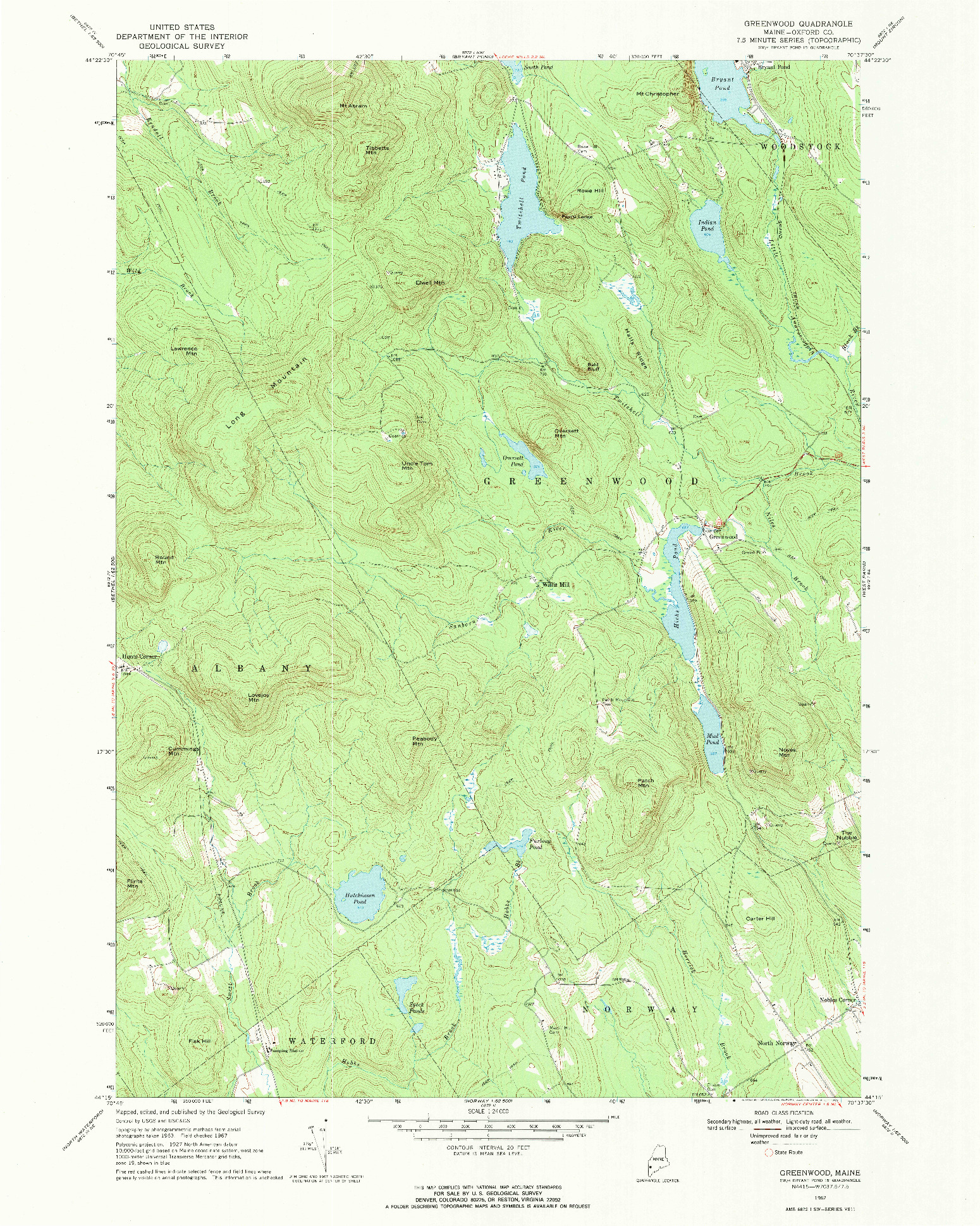 USGS 1:24000-SCALE QUADRANGLE FOR GREENWOOD, ME 1967