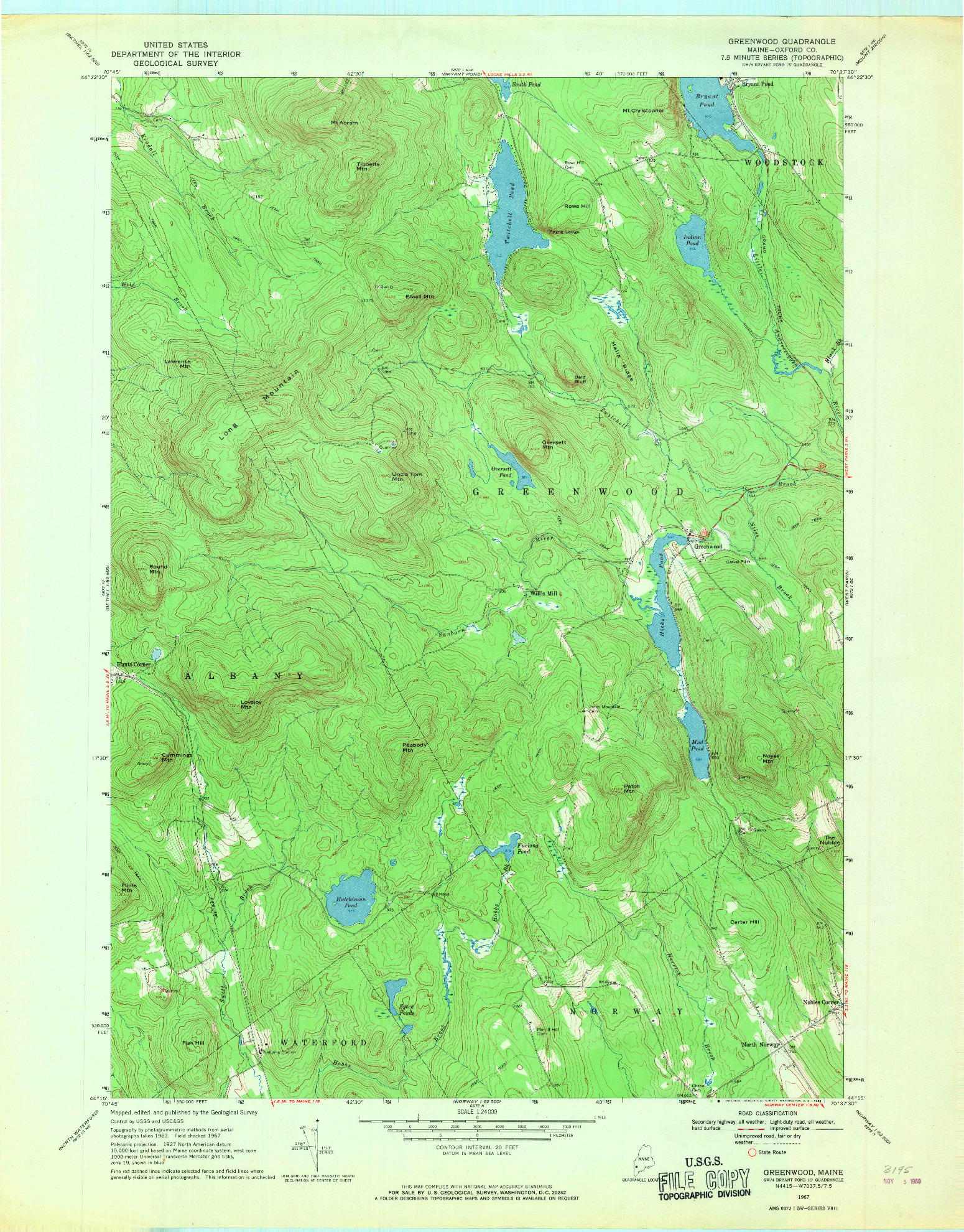 USGS 1:24000-SCALE QUADRANGLE FOR GREENWOOD, ME 1967
