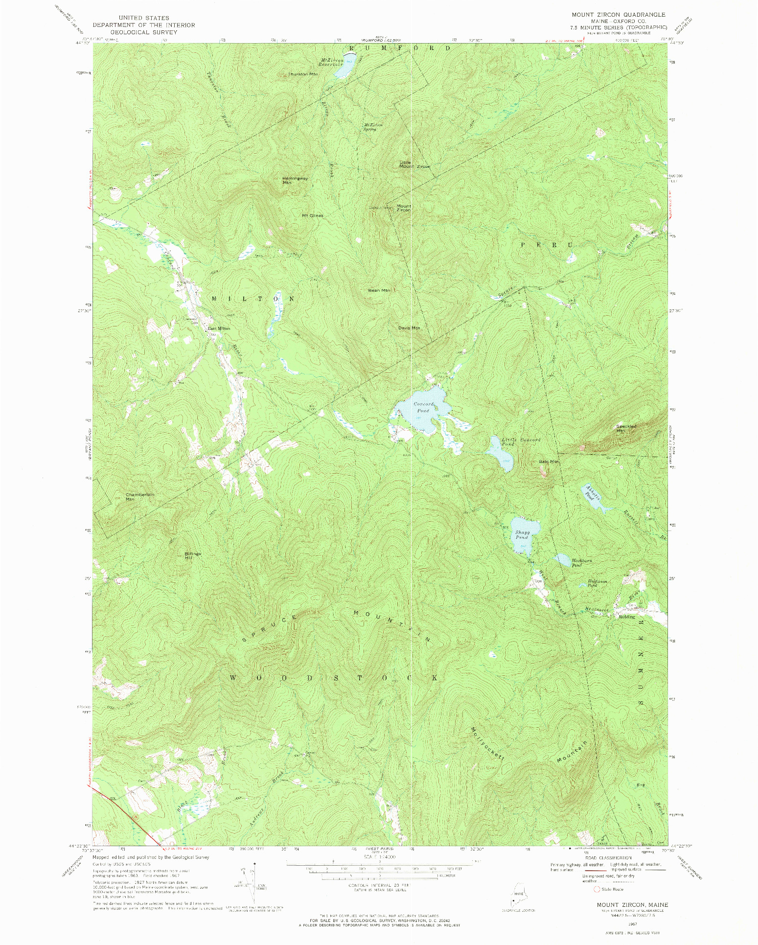 USGS 1:24000-SCALE QUADRANGLE FOR MOUNT ZIRCON, ME 1967