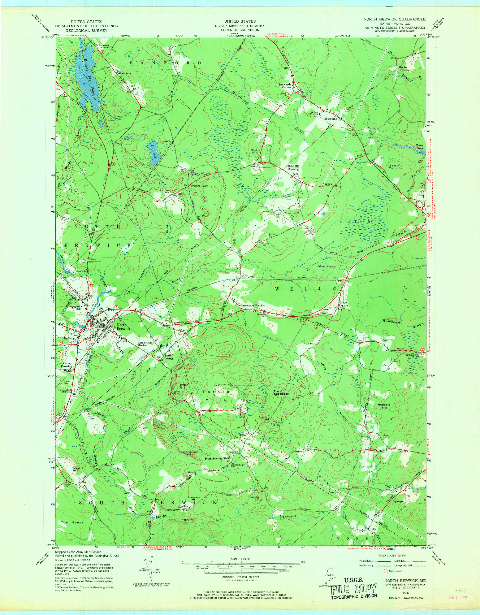 USGS 1:24000-SCALE QUADRANGLE FOR NORTH BERWICK, ME 1956
