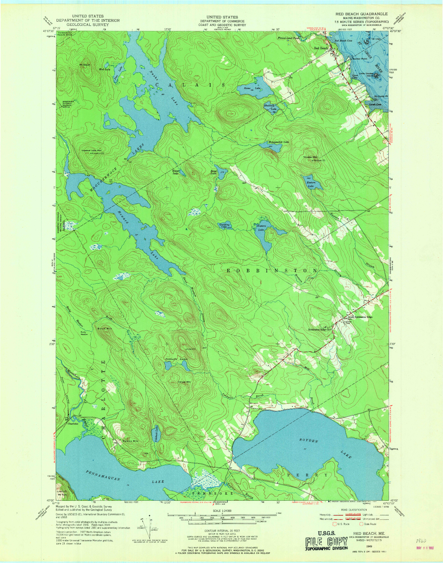 USGS 1:24000-SCALE QUADRANGLE FOR RED BEACH, ME 1949