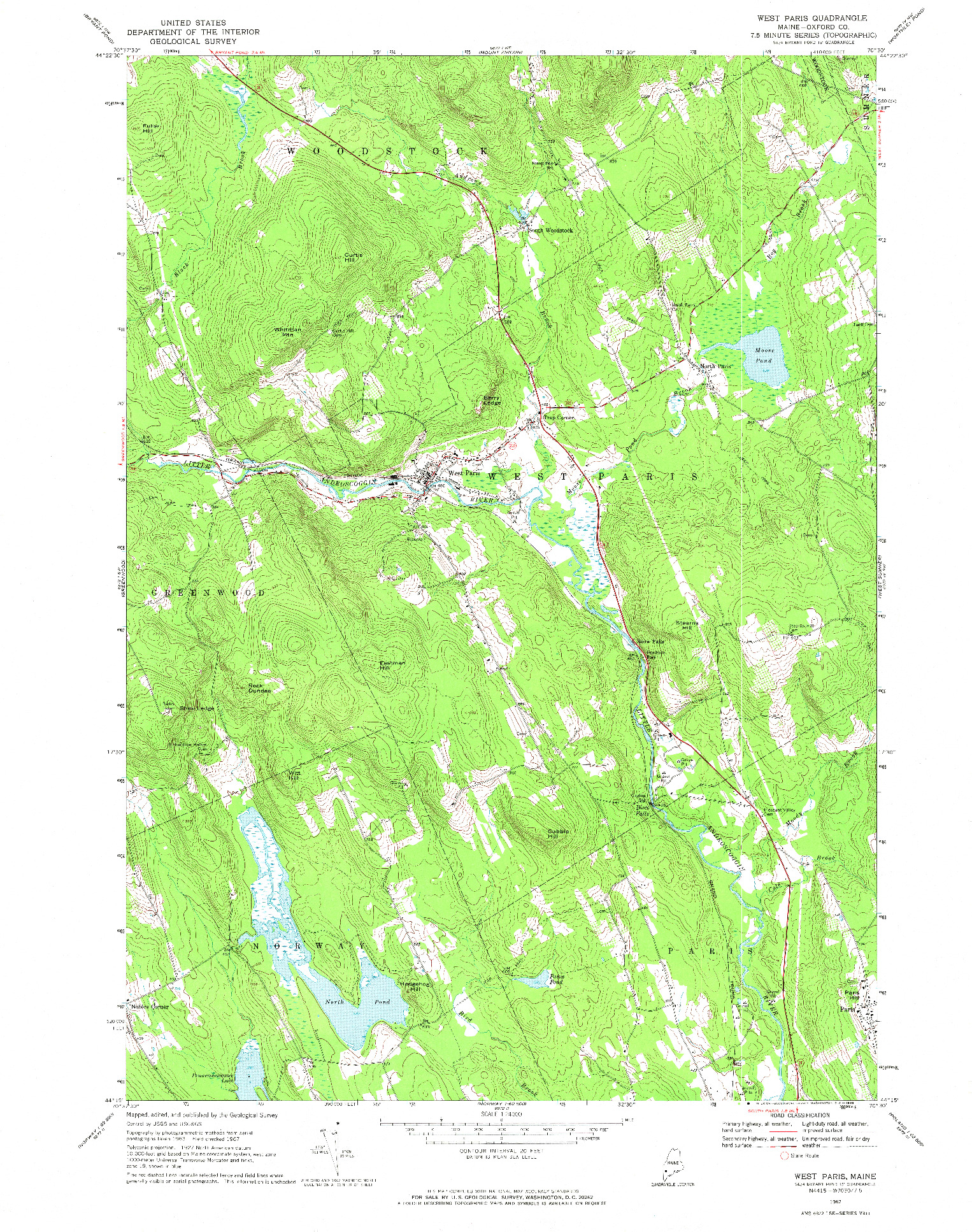 USGS 1:24000-SCALE QUADRANGLE FOR WEST PARIS, ME 1967