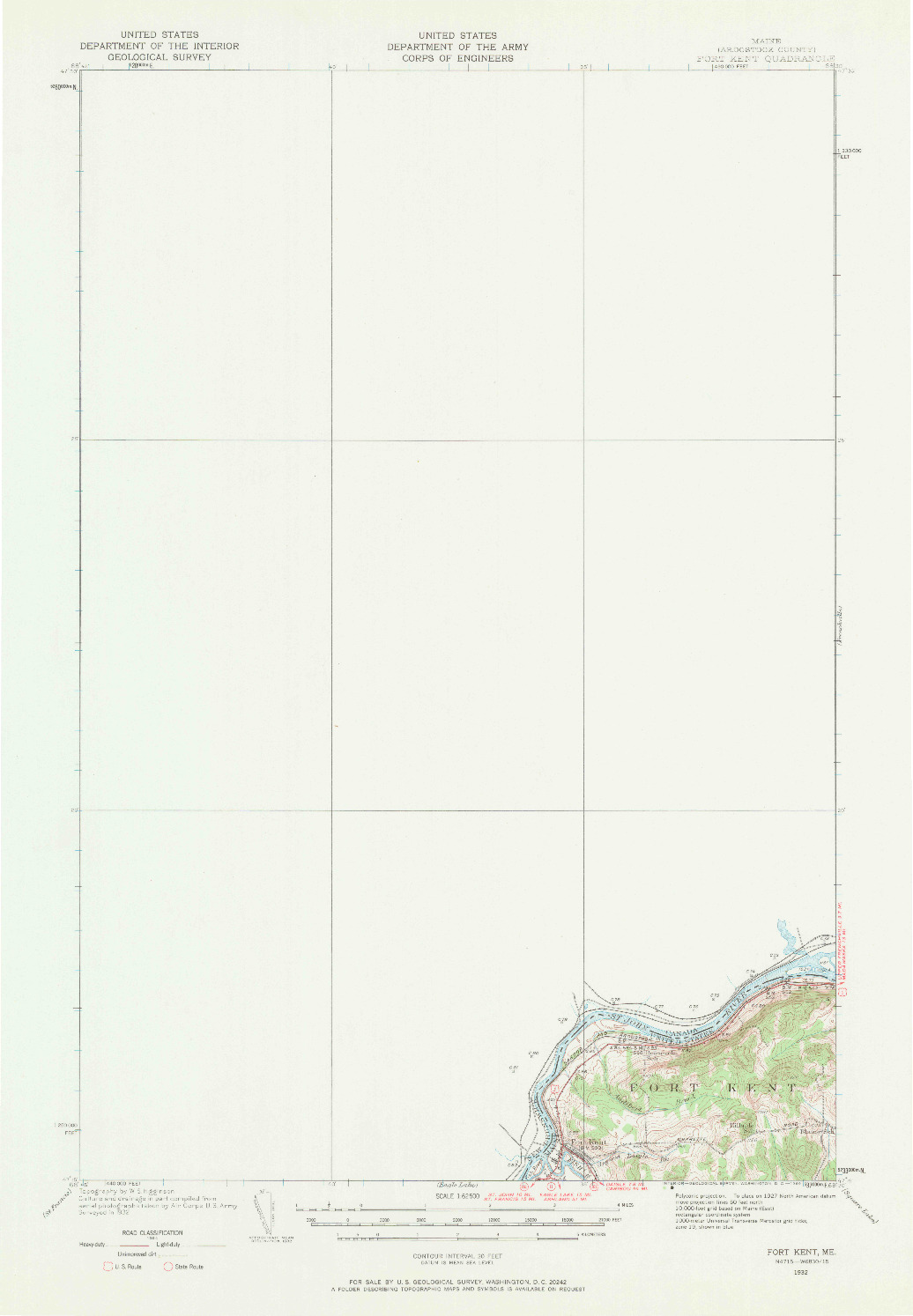 USGS 1:62500-SCALE QUADRANGLE FOR FORT KENT, ME 1932