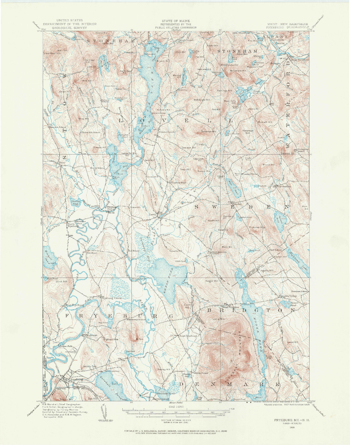 USGS 1:62500-SCALE QUADRANGLE FOR FRYEBURG, ME 1909