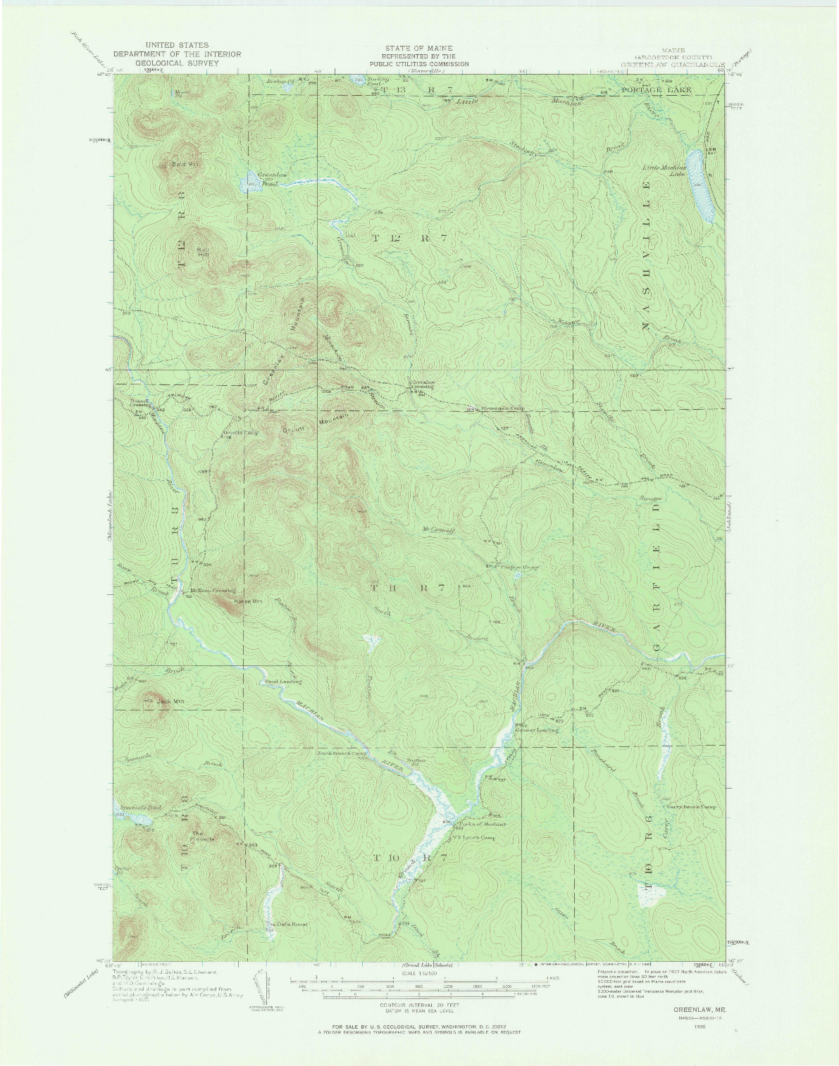 USGS 1:62500-SCALE QUADRANGLE FOR GREENLAW, ME 1930
