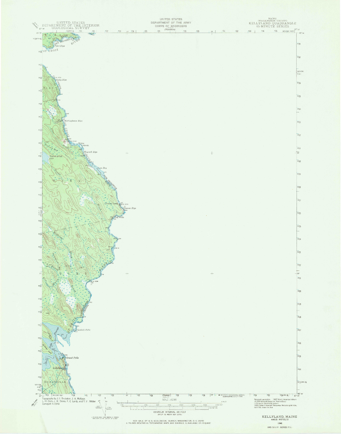 USGS 1:62500-SCALE QUADRANGLE FOR KELLYLAND, ME 1940